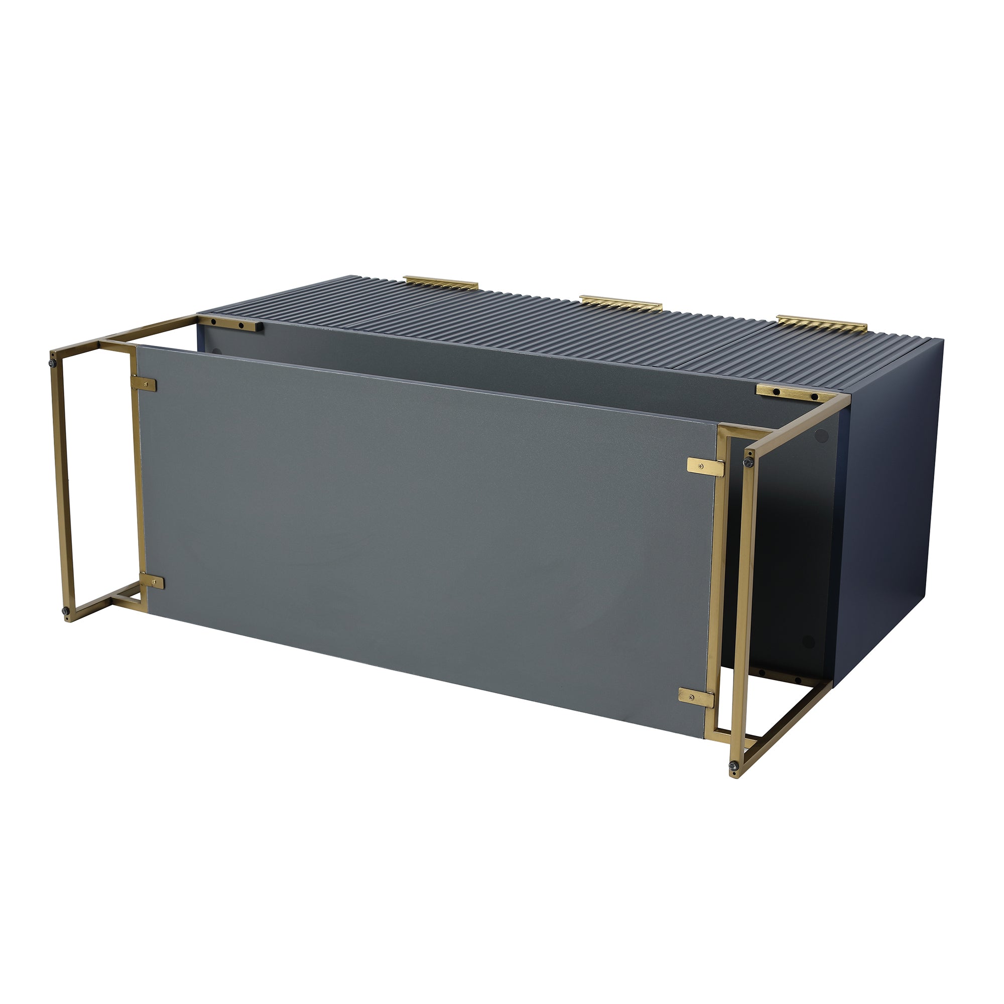 48 inch Navy Blue Plywood Freestanding Bathroom Vanity Set with Doors and Drawer and Open shelf and Integrated Resin Sink