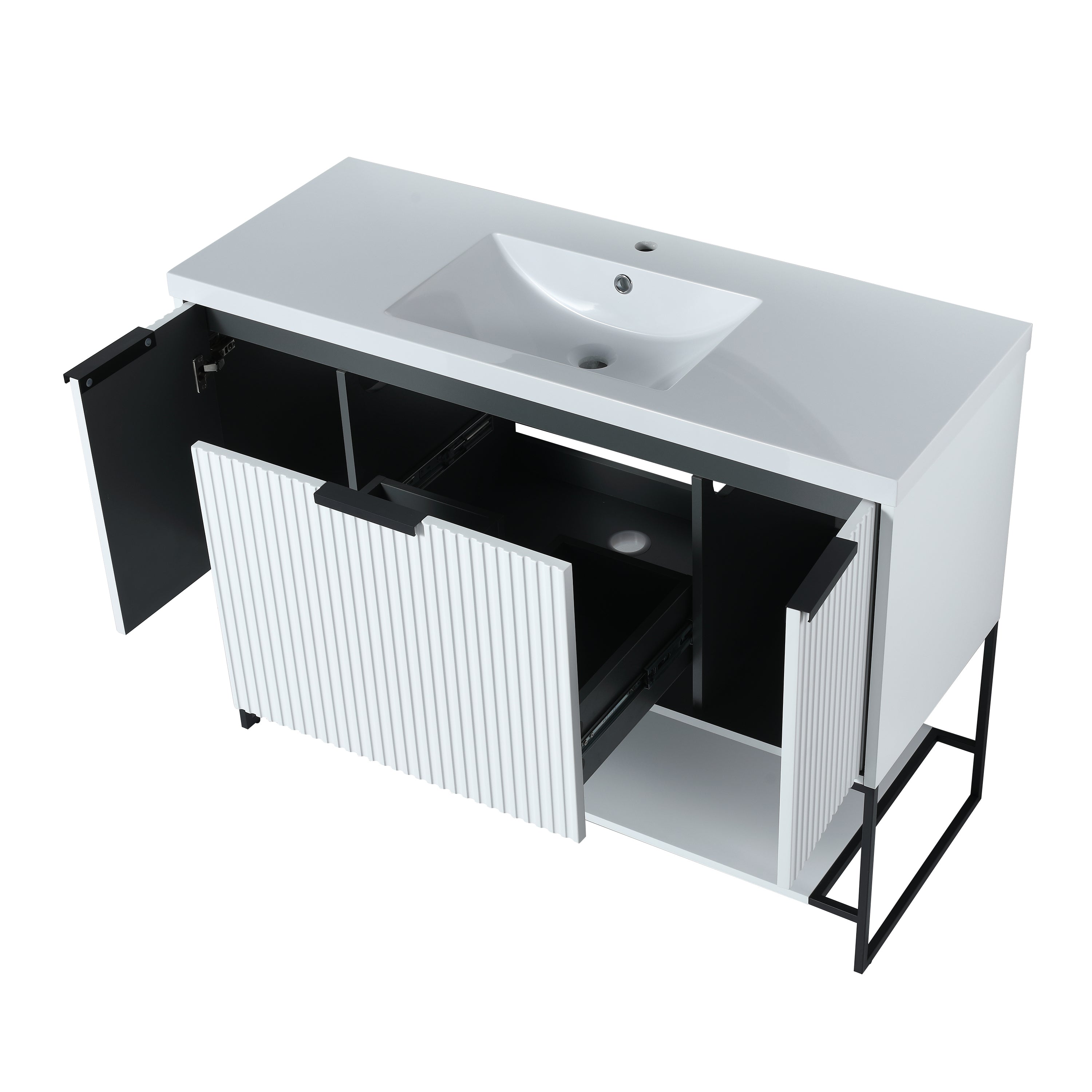 48 inch Plywood Freestanding Bathroom Vanity  with Integrated Resin Sink with Drain