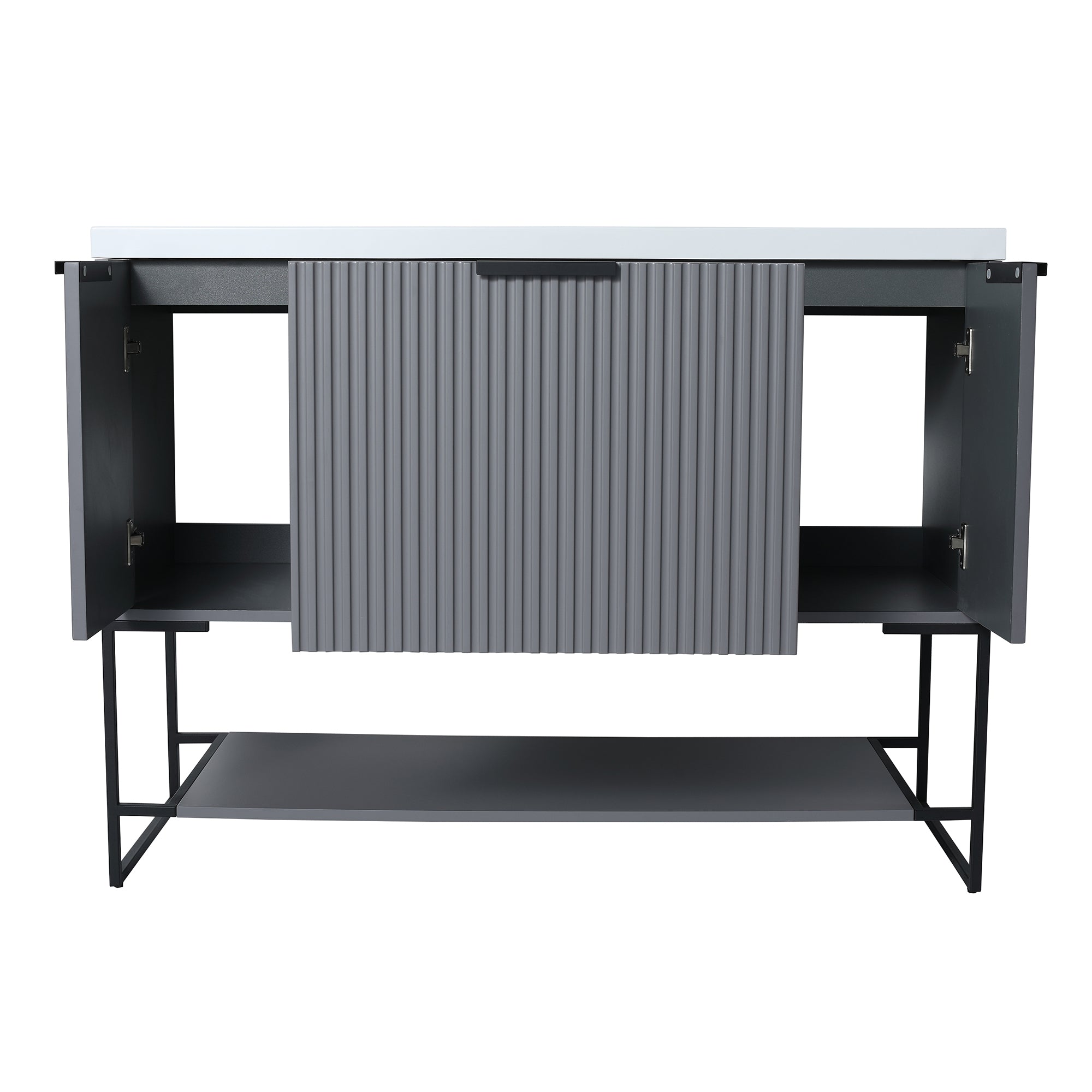 48 inch Rock Grey Plywood Freestanding Bathroom Vanity Set with Doors and Drawer and Open shelf and Integrated Resin Sink