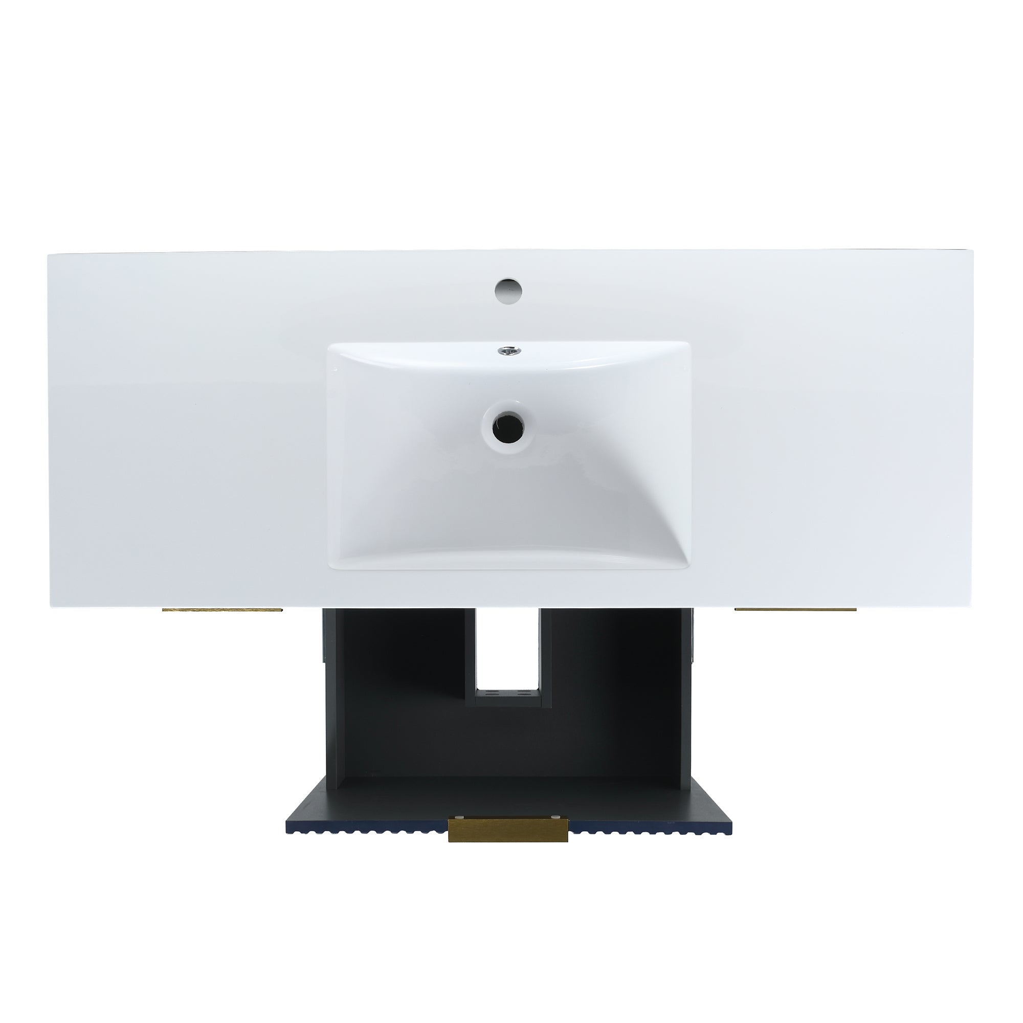 48 inch Navy Blue Plywood Freestanding Bathroom Vanity Set with Doors and Drawer and Open shelf and Integrated Resin Sink