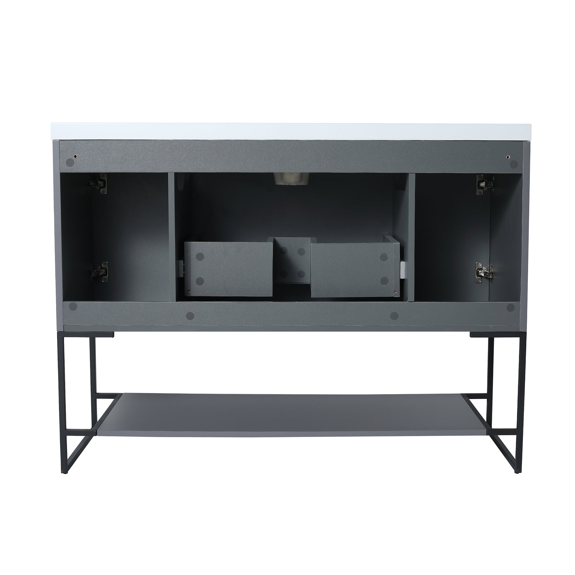 48 inch Rock Grey Plywood Freestanding Bathroom Vanity Set with Doors and Drawer and Open shelf and Integrated Resin Sink