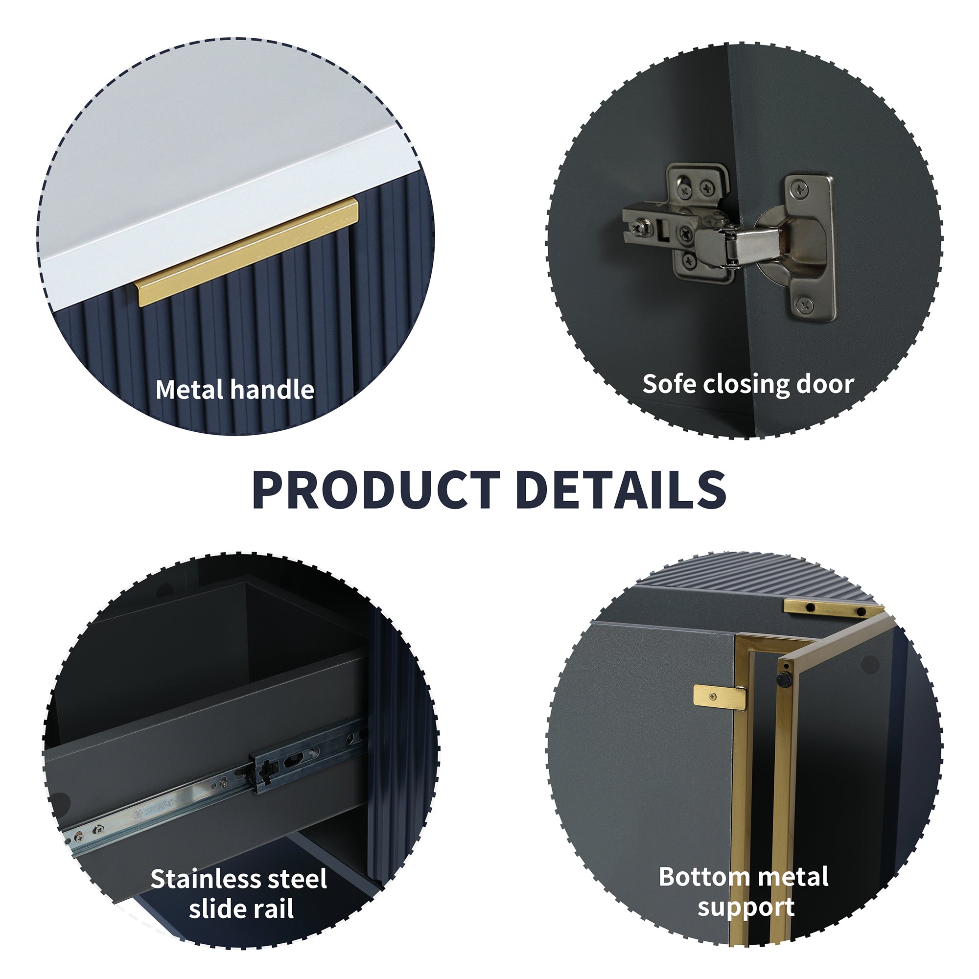 48 inch Navy Blue Plywood Freestanding Bathroom Vanity Set with Doors and Drawer and Open shelf and Integrated Resin Sink
