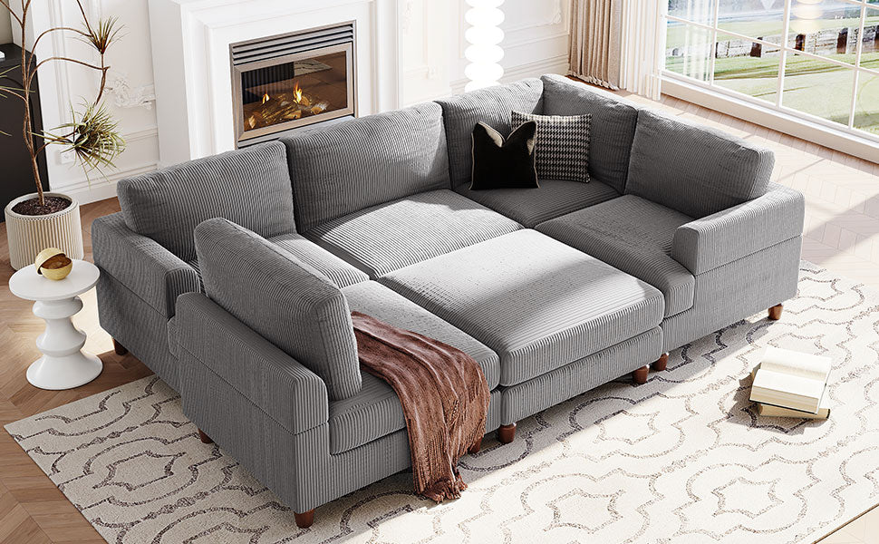 101.2 " Polyester Square Arm Sectional Sofa with Ottoman