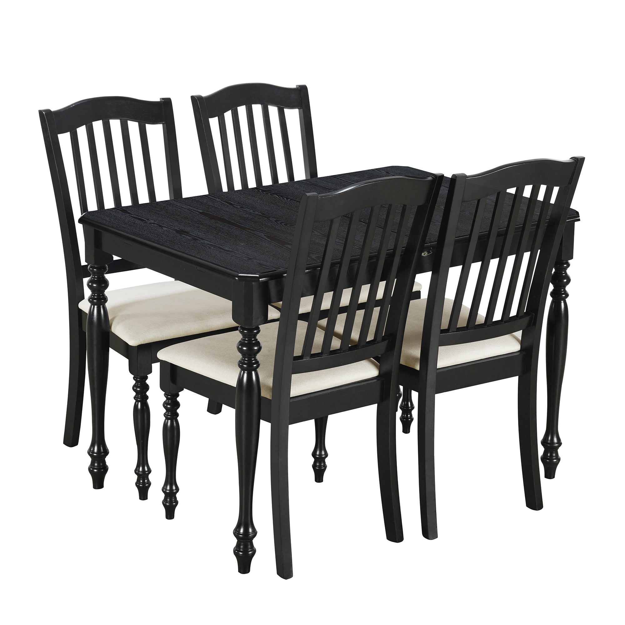 5-Piece Solid Wood Dining Table Set with Table and Four Chairs