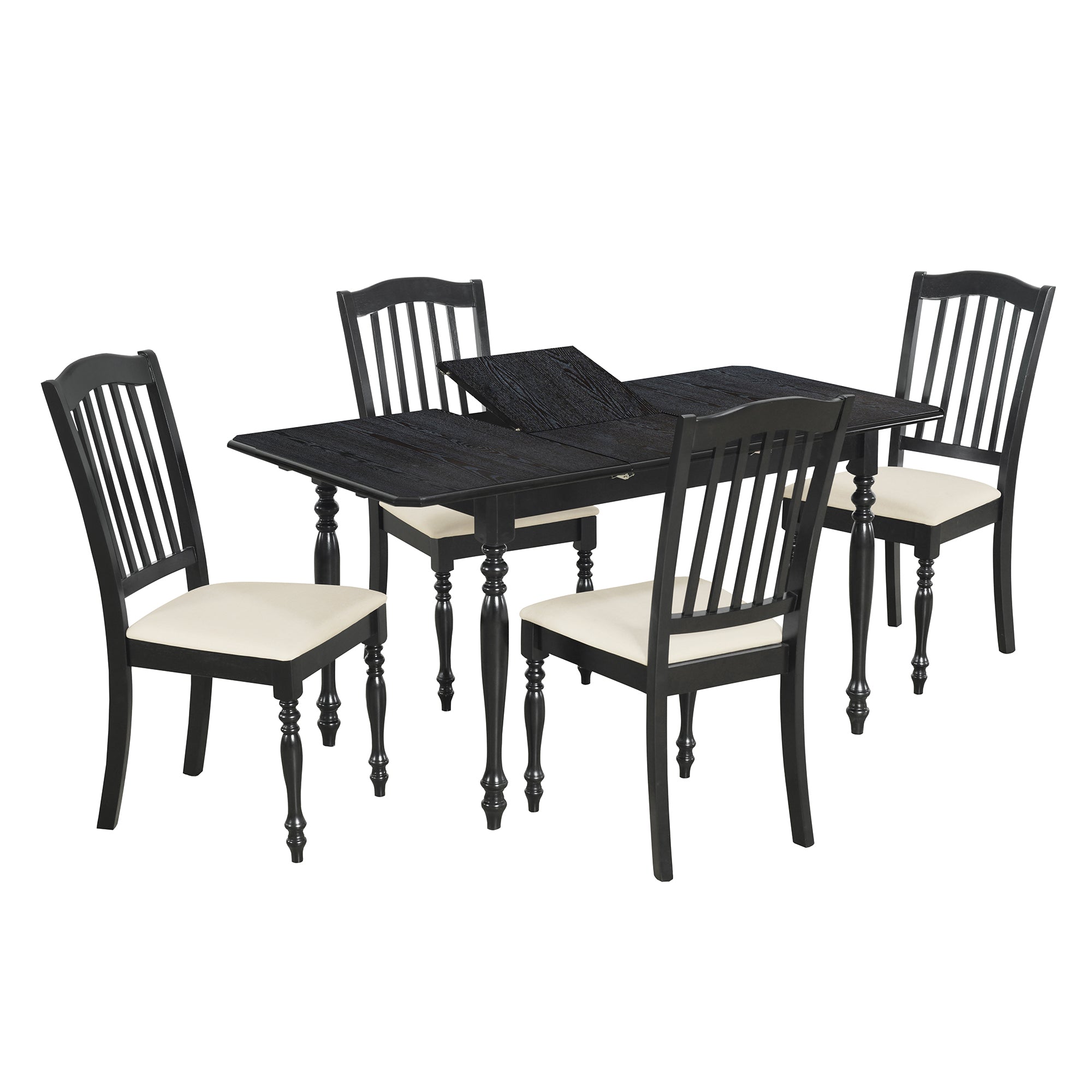 5-Piece Solid Wood Dining Table Set with Table and Four Chairs