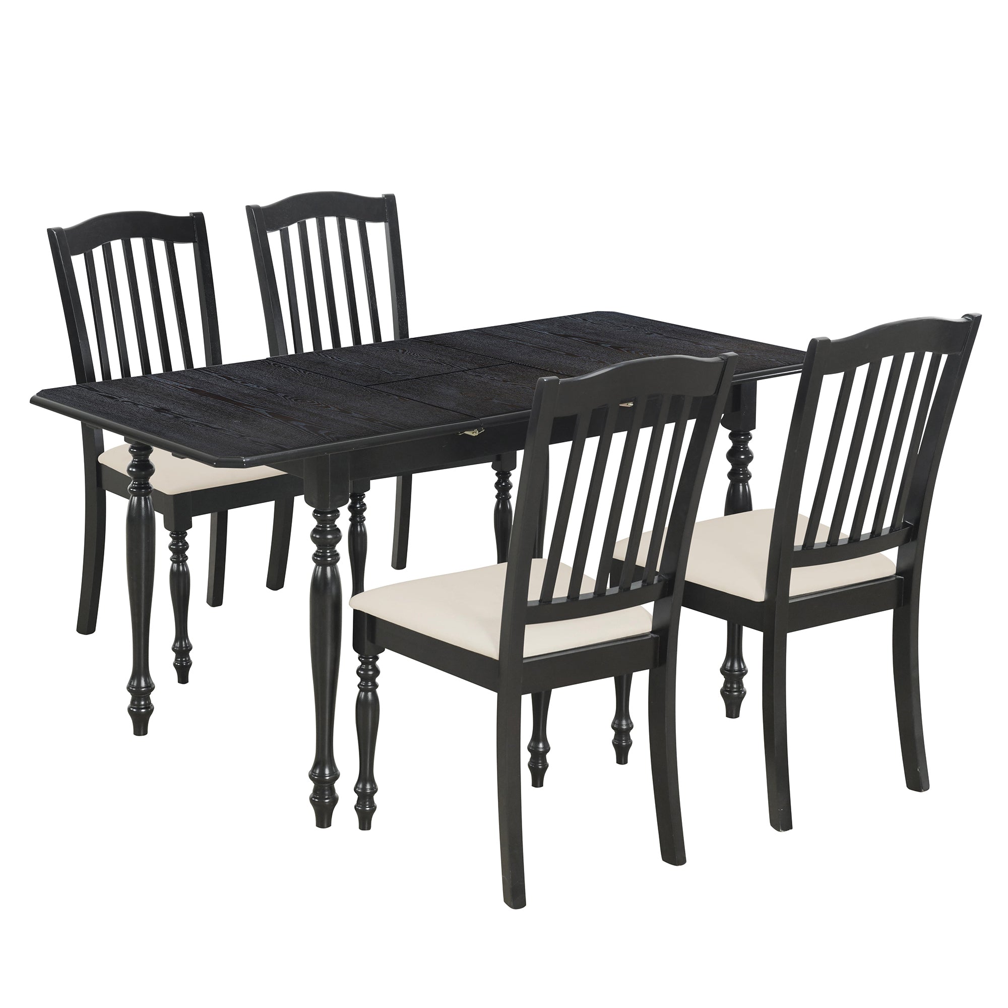 5-Piece Solid Wood Dining Table Set with Table and Four Chairs