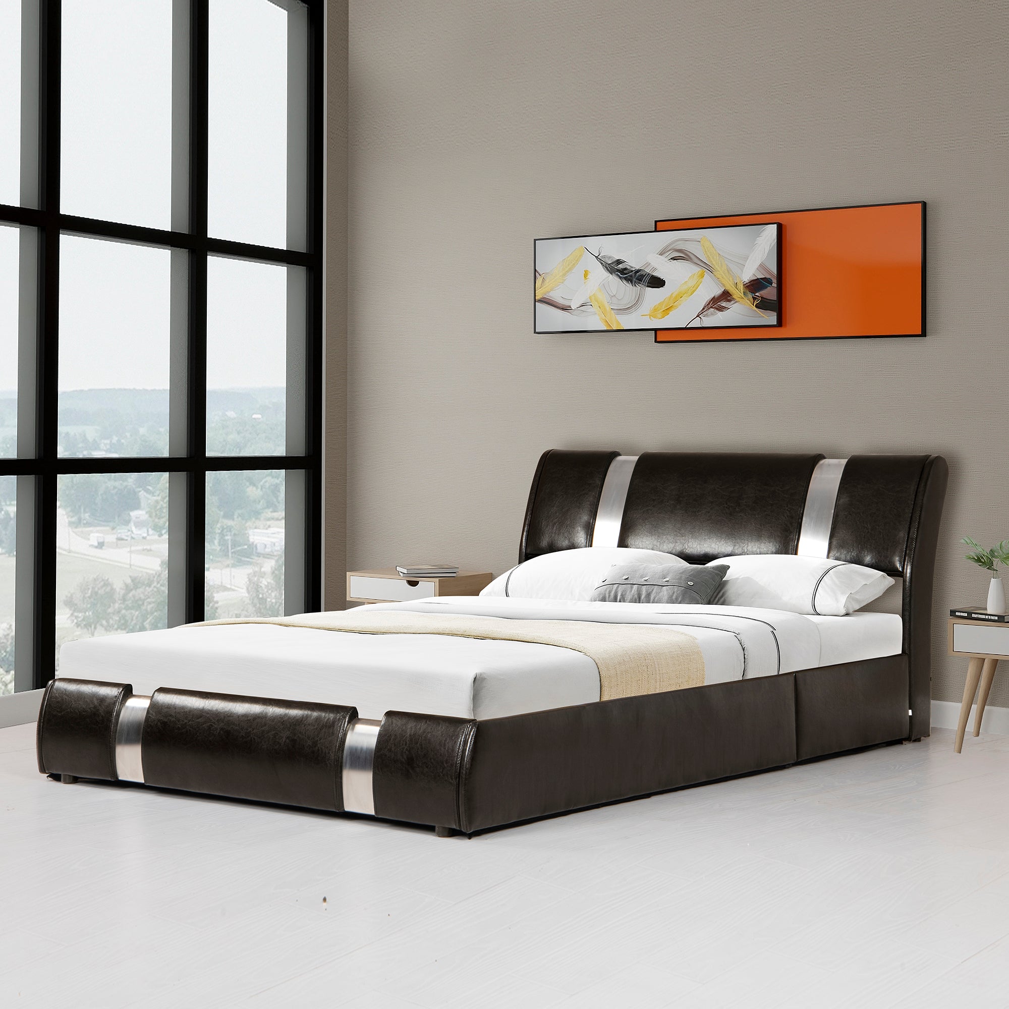  PVC Queen Platform Bed with Hydraulic Storage System