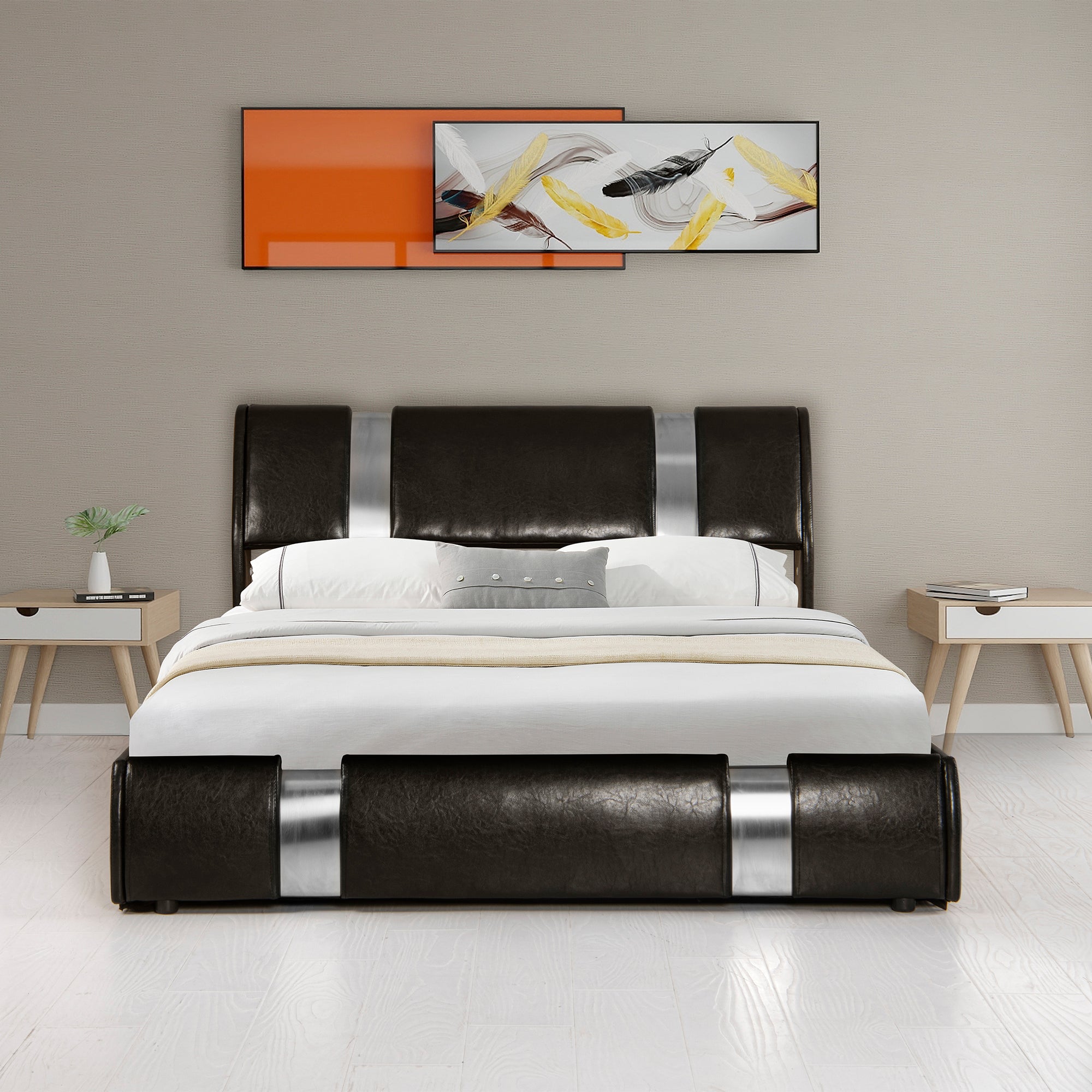  PVC Queen Platform Bed with Hydraulic Storage System