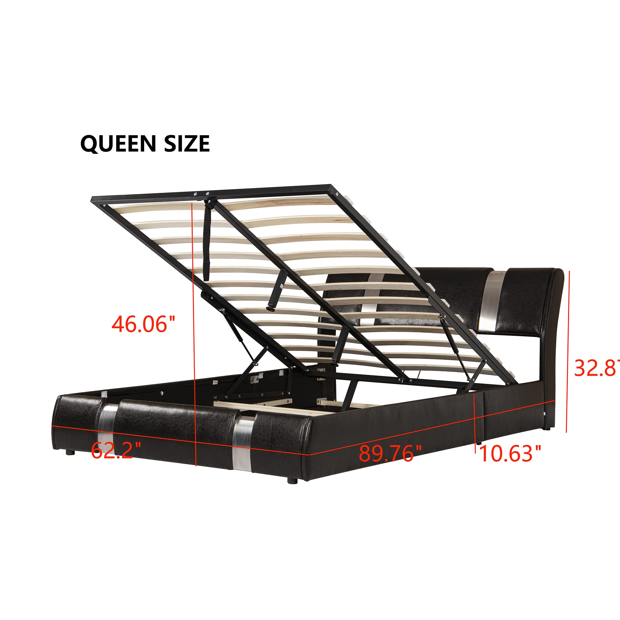  PVC Queen Platform Bed with Hydraulic Storage System