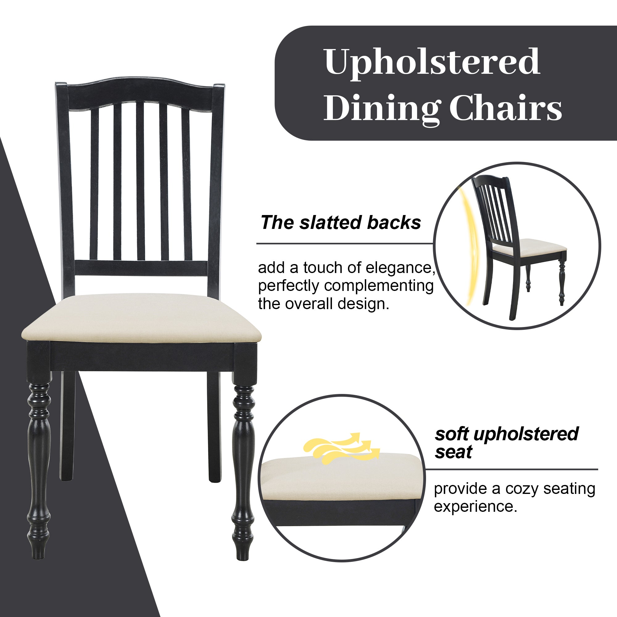 5-Piece Solid Wood Dining Table Set with Table and Four Chairs