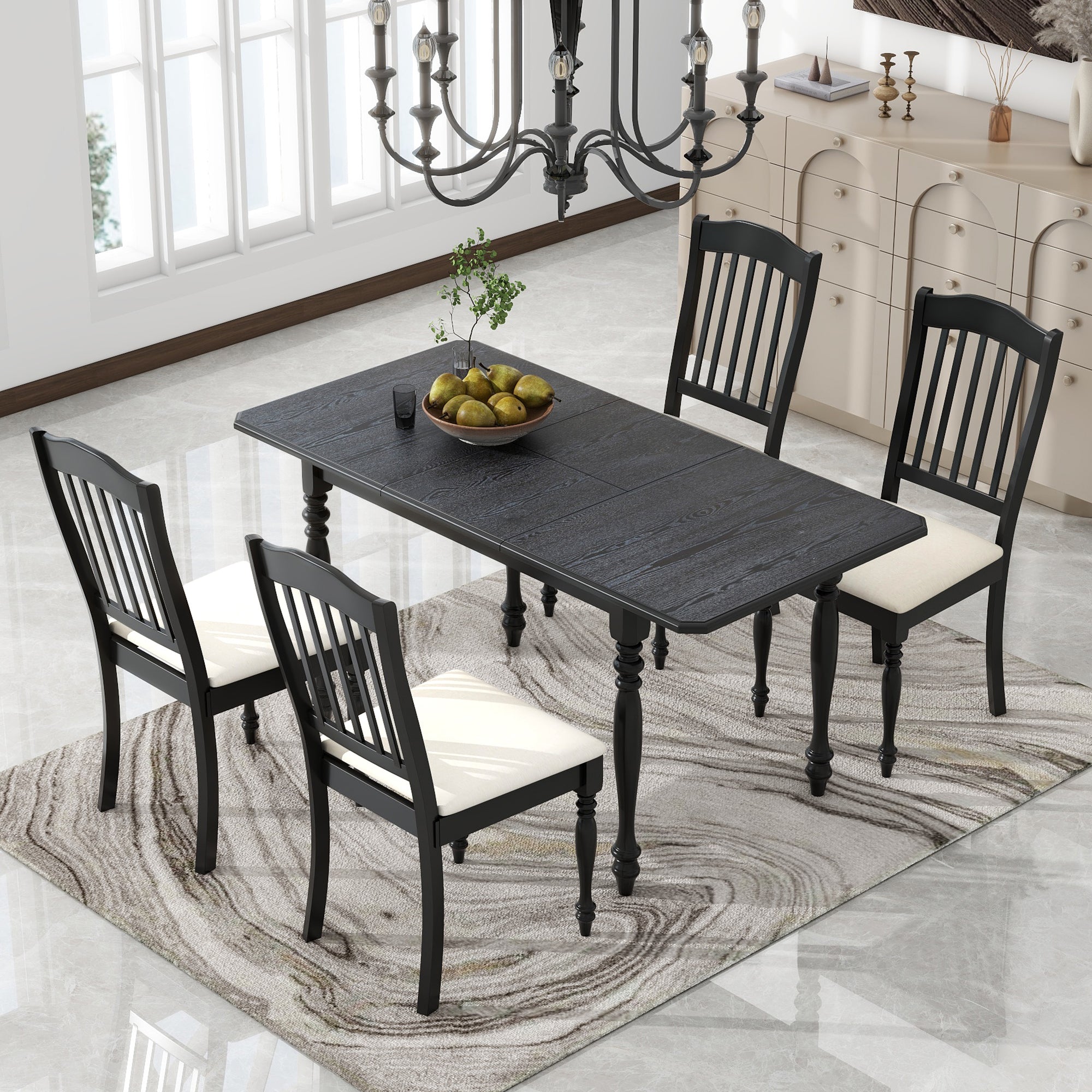 5-Piece Solid Wood Dining Table Set with Table and Four Chairs