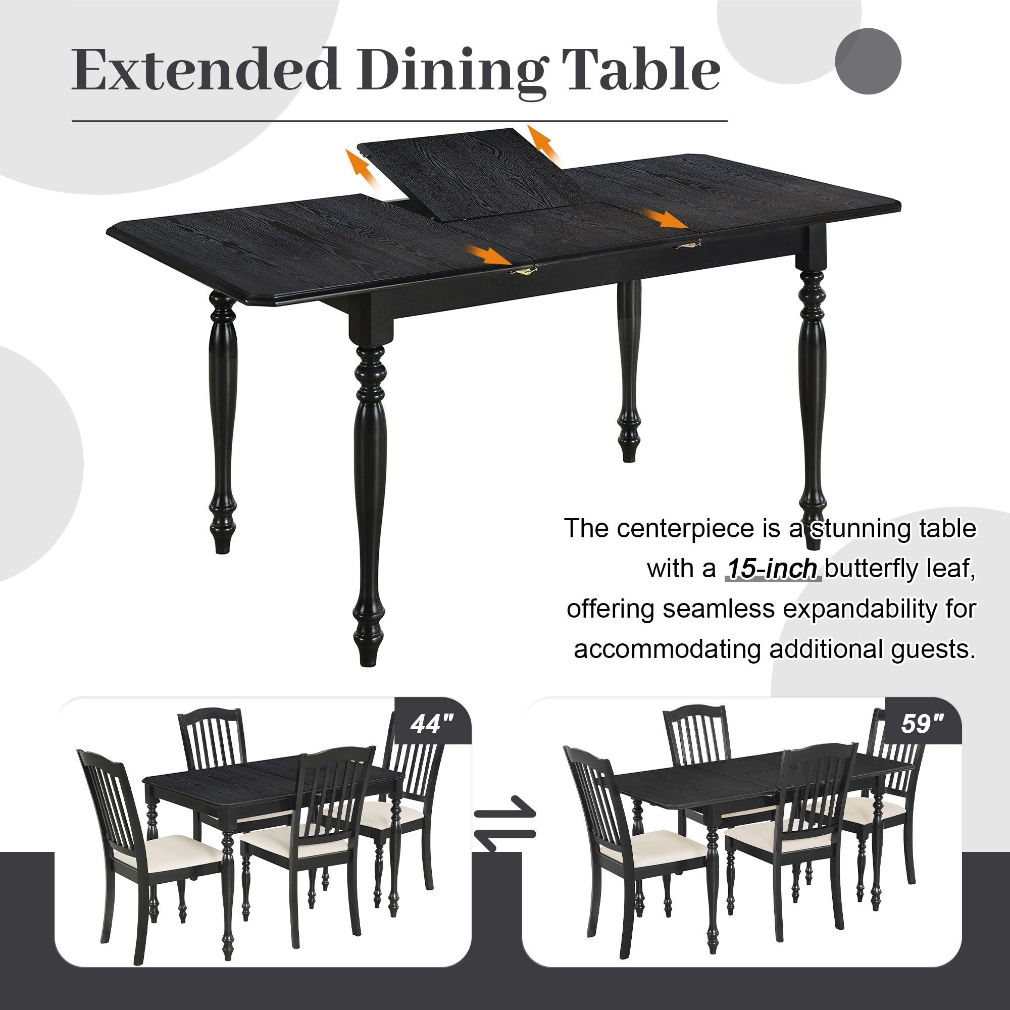 5-Piece Solid Wood Dining Table Set with Table and Four Chairs