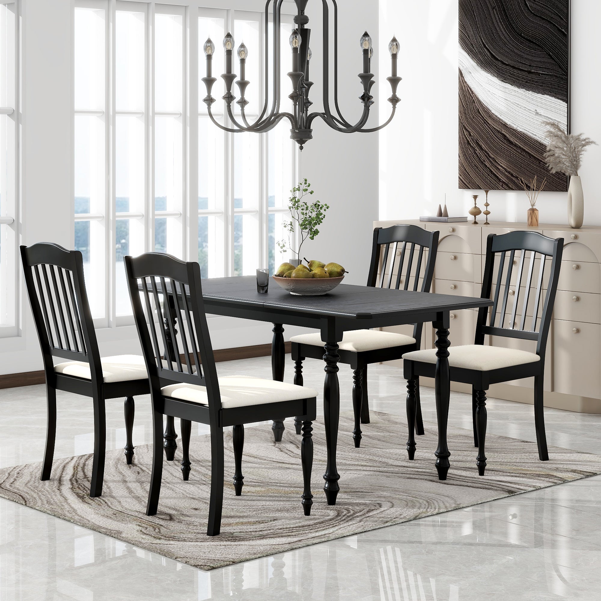 5-Piece Solid Wood Dining Table Set with Table and Four Chairs