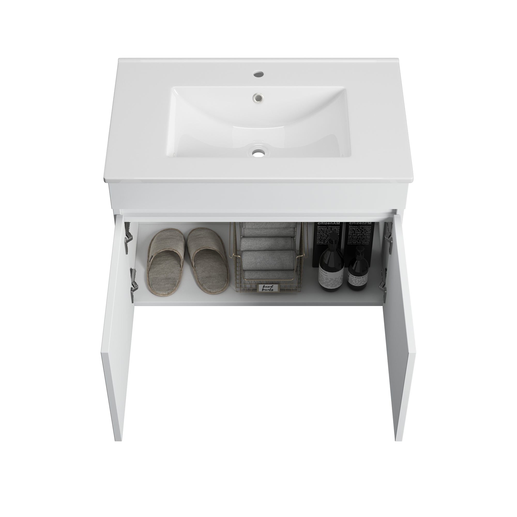 Solid Wood Wall-Mounted Bathroom Vanity Set in White with Integrated Ceramic Sink