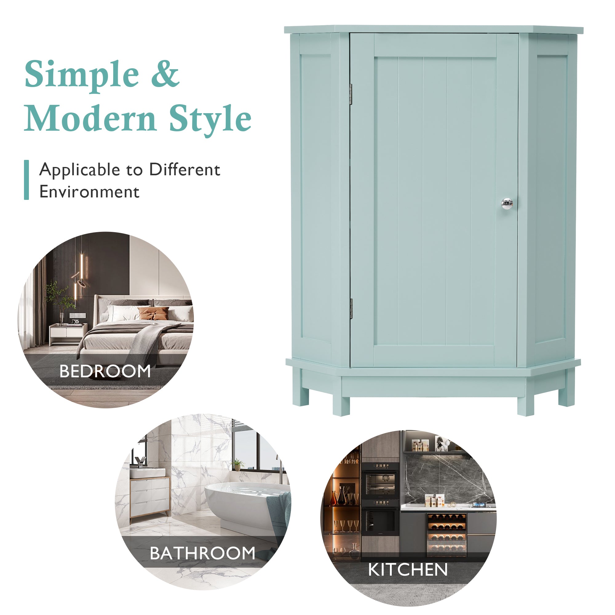 32" Wood 2-door Bathroom Corner Cabinet with Adjustable Shelves