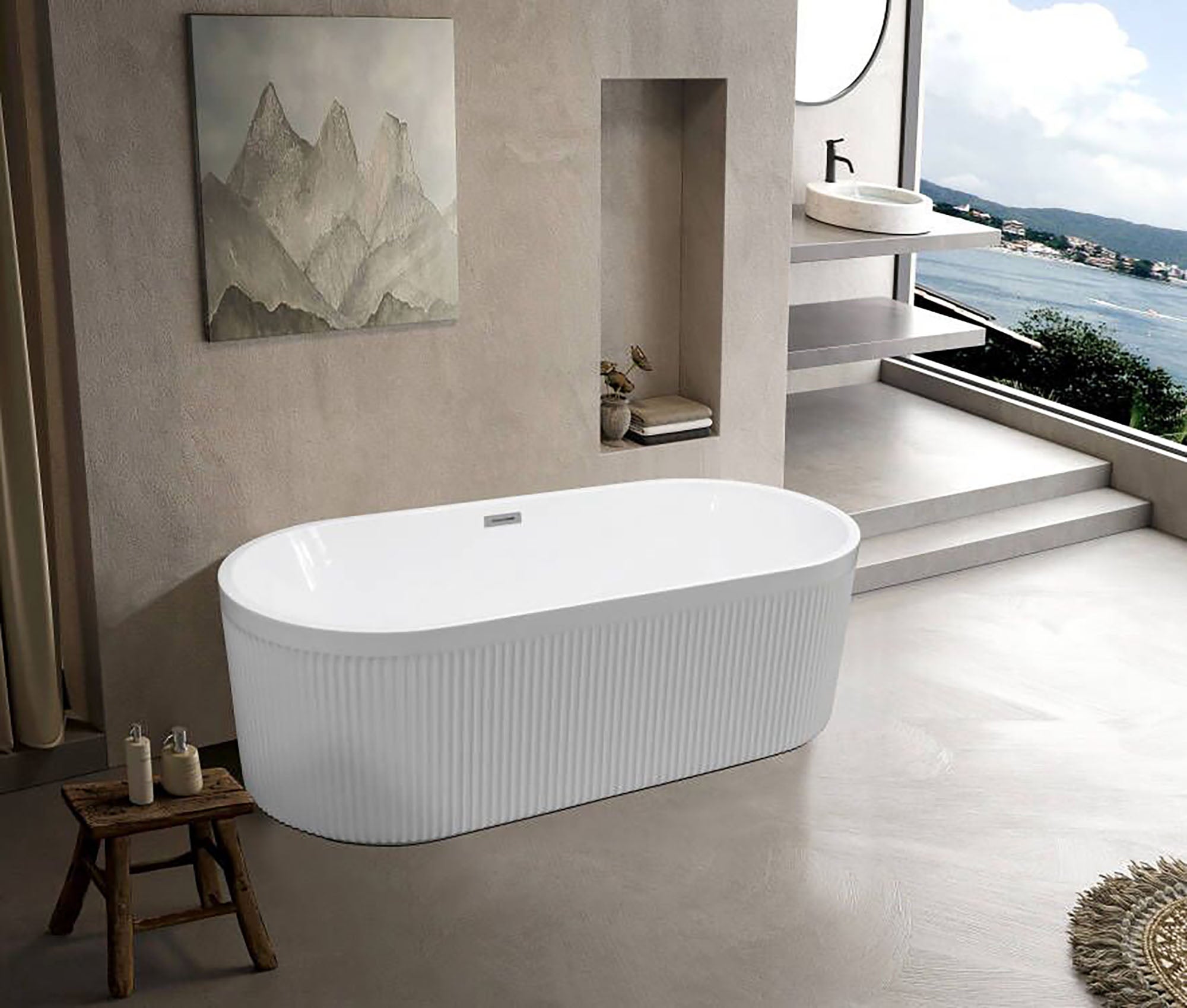 59 in. Acrylic Freestanding Flatbottom Soaking Bathtub