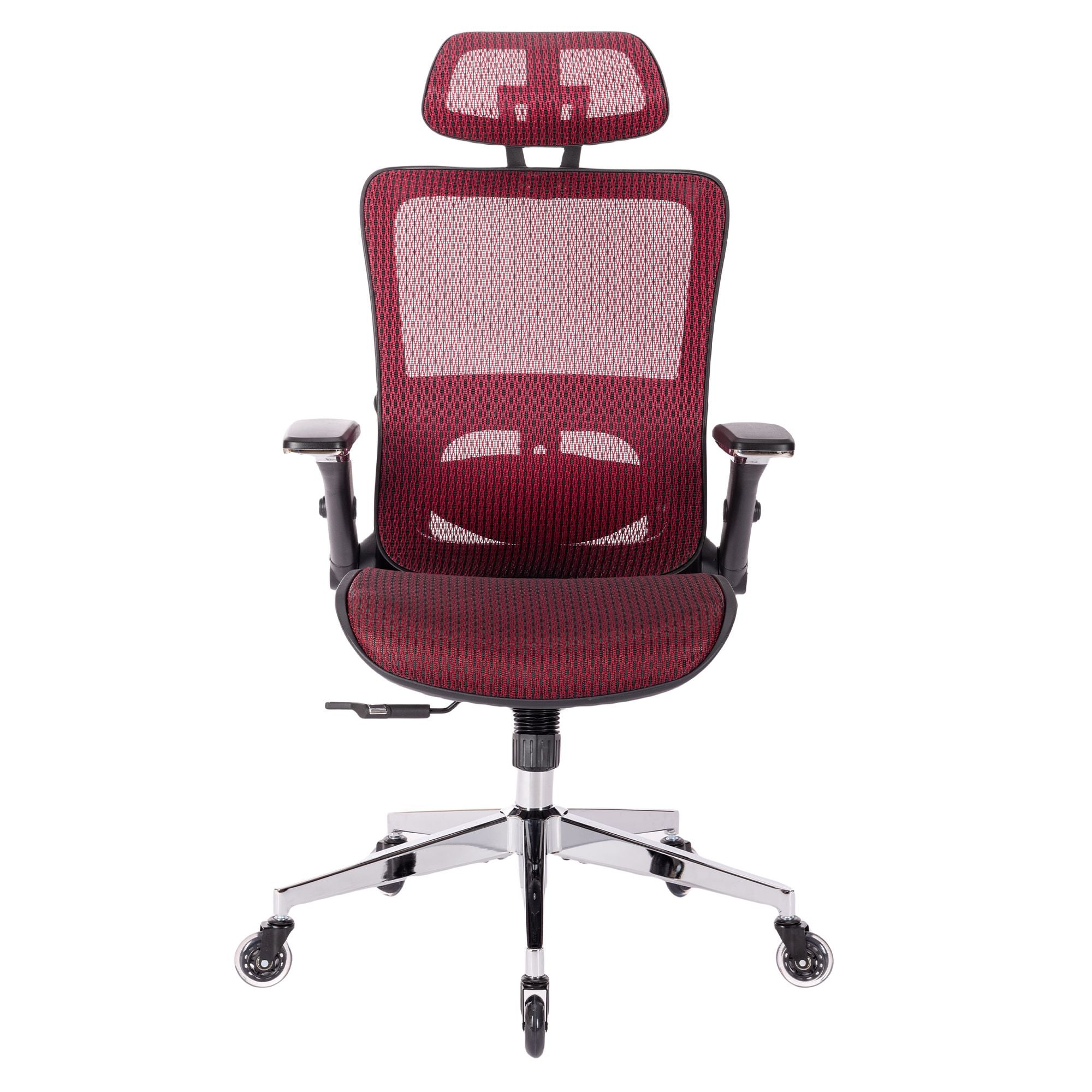 RED Ergonomic Mesh Office Chair, High Back - Adjustable Headrest with Flip-Up Arms, Tilt and lock Function, Lumbar Support and blade Wheels, KD chrome metal legs LJCDSOC-02RE