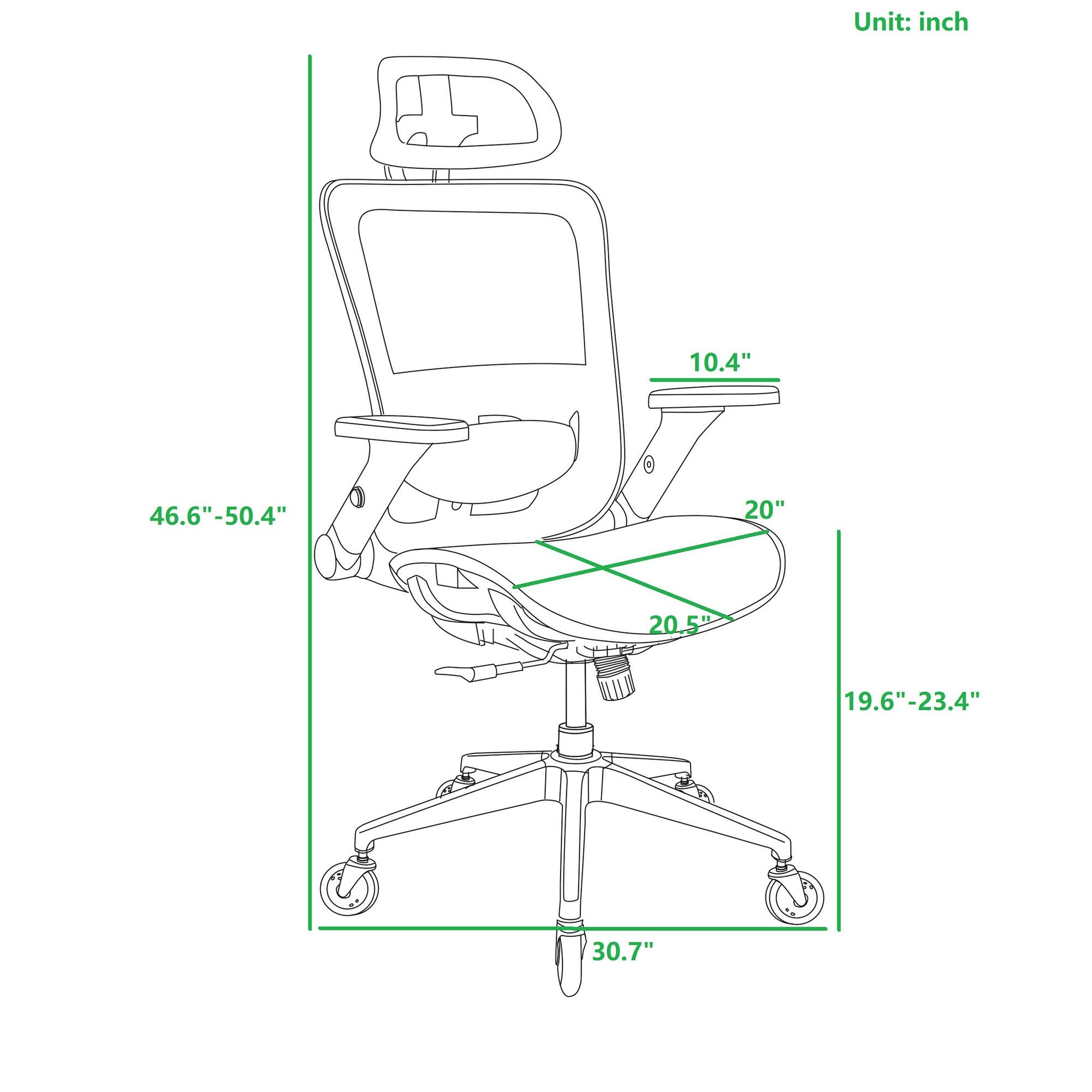 WHITE Ergonomic Mesh Office Chair, High Back - Adjustable Headrest with Flip-Up Arms, Tilt and lock Function, Lumbar Support and blade  Wheels, KD chrome metal legs LJCDSOC-01WH