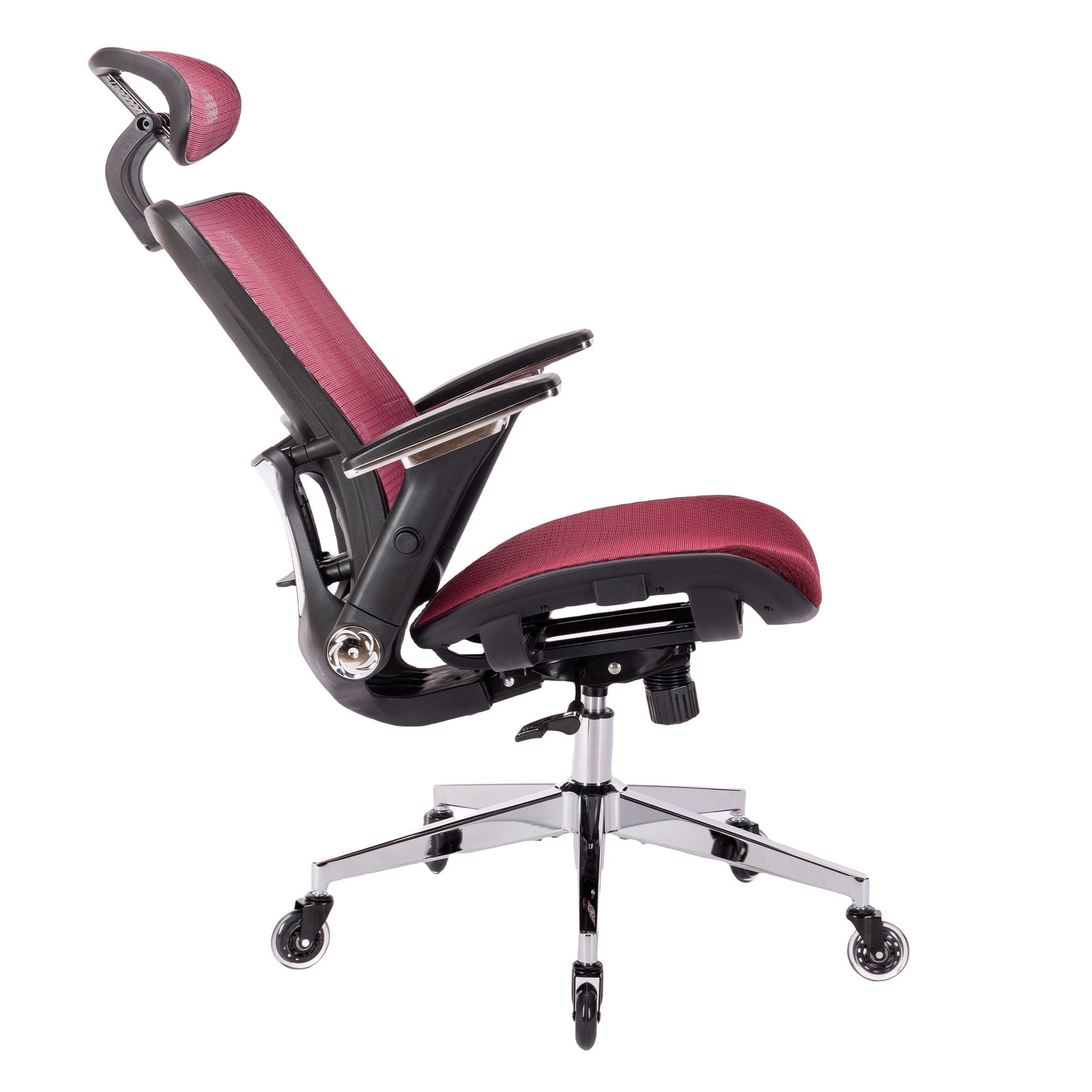 RED Ergonomic Mesh Office Chair, High Back - Adjustable Headrest with Flip-Up Arms, Tilt and lock Function, Lumbar Support and blade Wheels, KD chrome metal legs LJCDSOC-02RE
