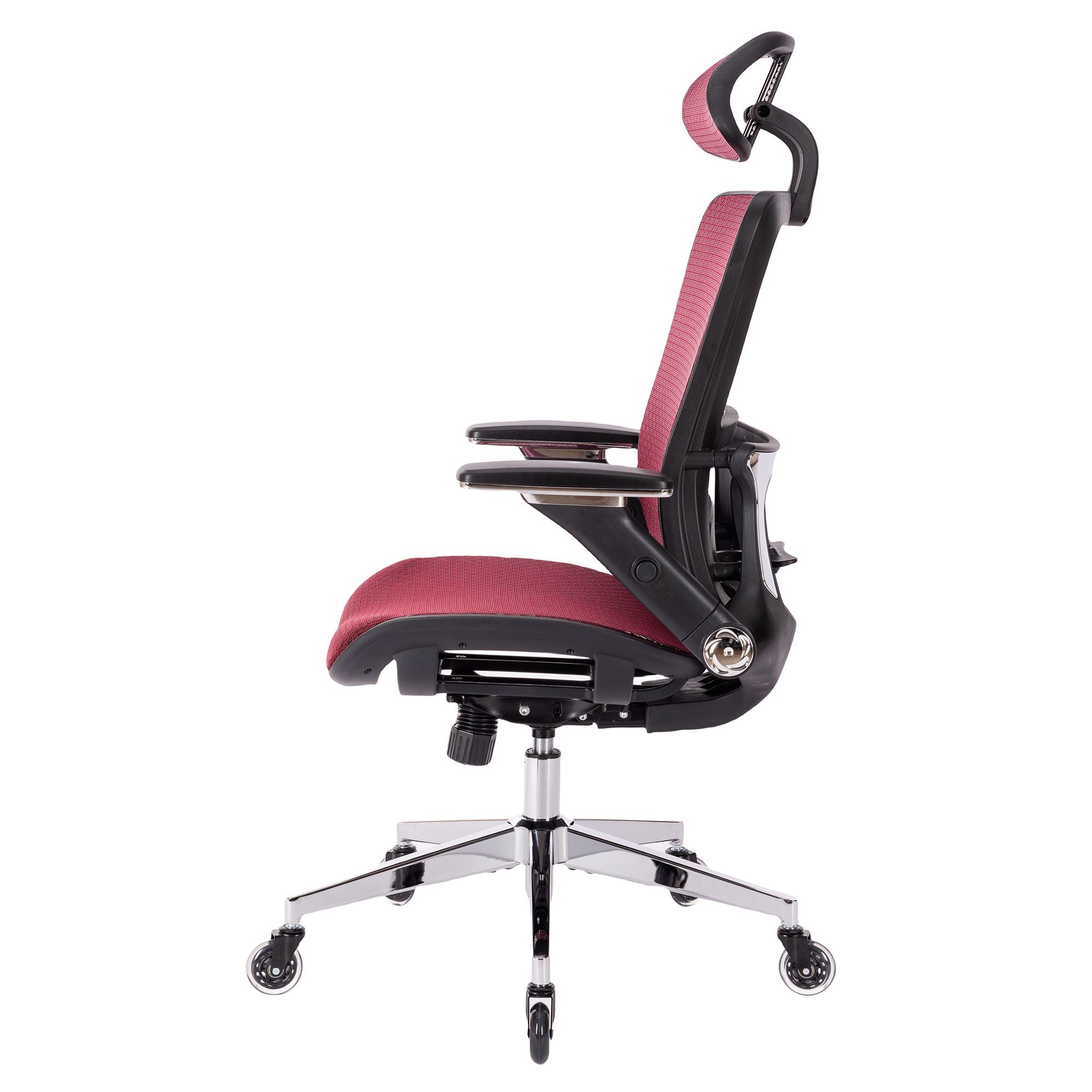 RED Ergonomic Mesh Office Chair, High Back - Adjustable Headrest with Flip-Up Arms, Tilt and lock Function, Lumbar Support and blade Wheels, KD chrome metal legs LJCDSOC-02RE