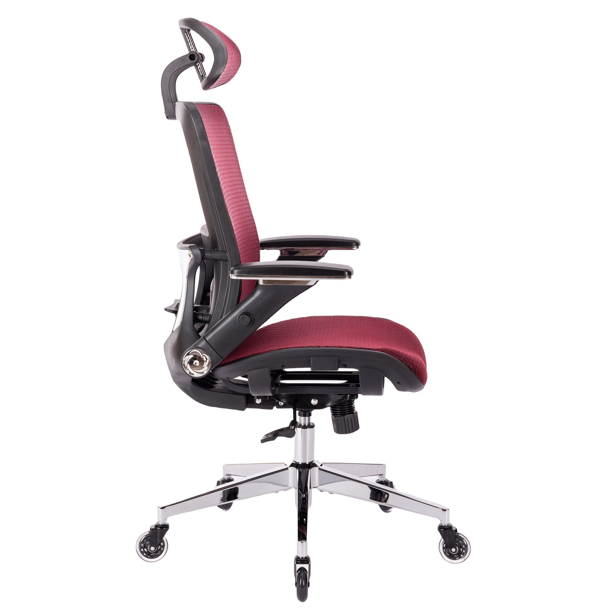 RED Ergonomic Mesh Office Chair, High Back - Adjustable Headrest with Flip-Up Arms, Tilt and lock Function, Lumbar Support and blade Wheels, KD chrome metal legs LJCDSOC-02RE