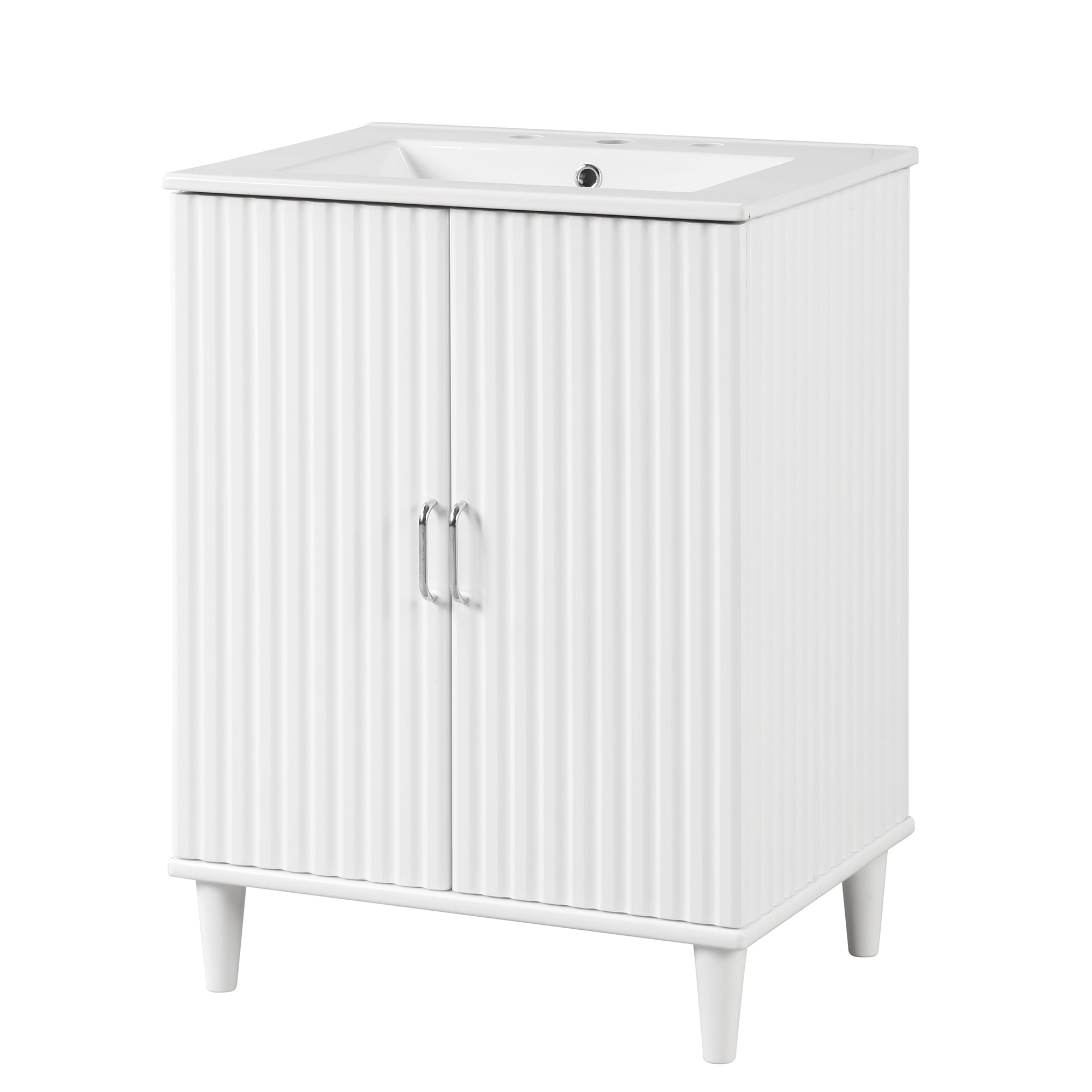 24" Freestanding Solid Wood and MDF Bathroom Vanity Set with Two Doors and Adjustable Shelves