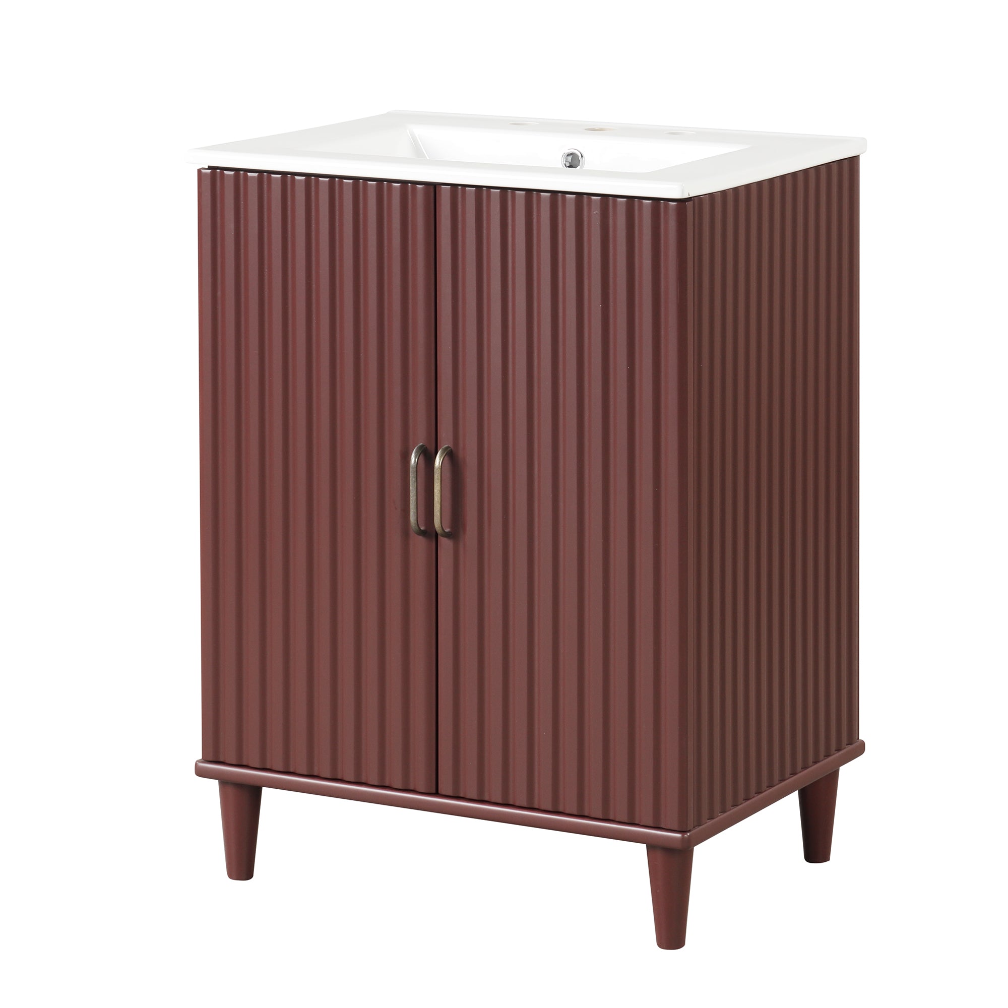 24" Freestanding Solid Wood and MDF Bathroom Vanity Set with Two Doors and Adjustable Shelves