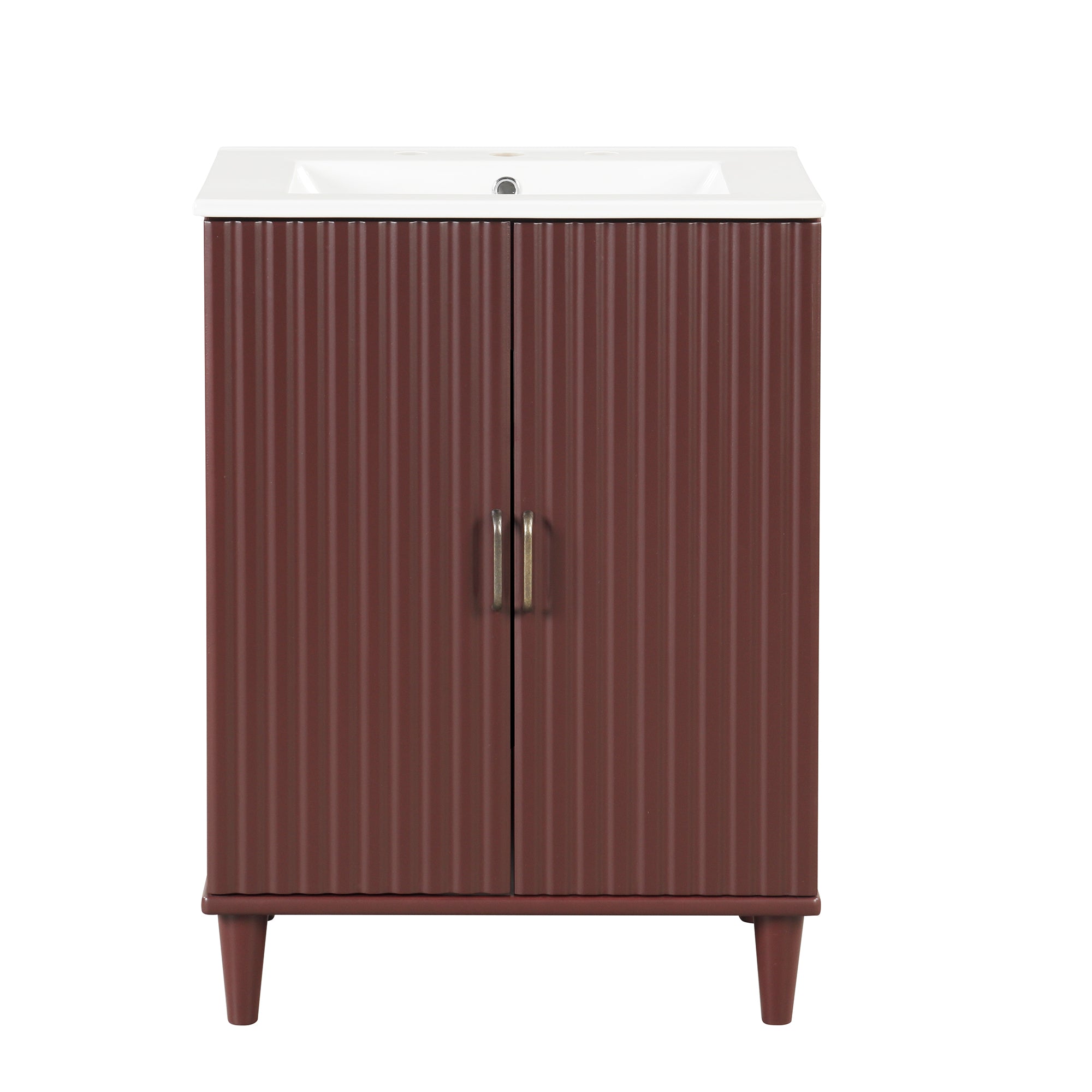 24" Freestanding Solid Wood and MDF Bathroom Vanity Set with Two Doors and Adjustable Shelves