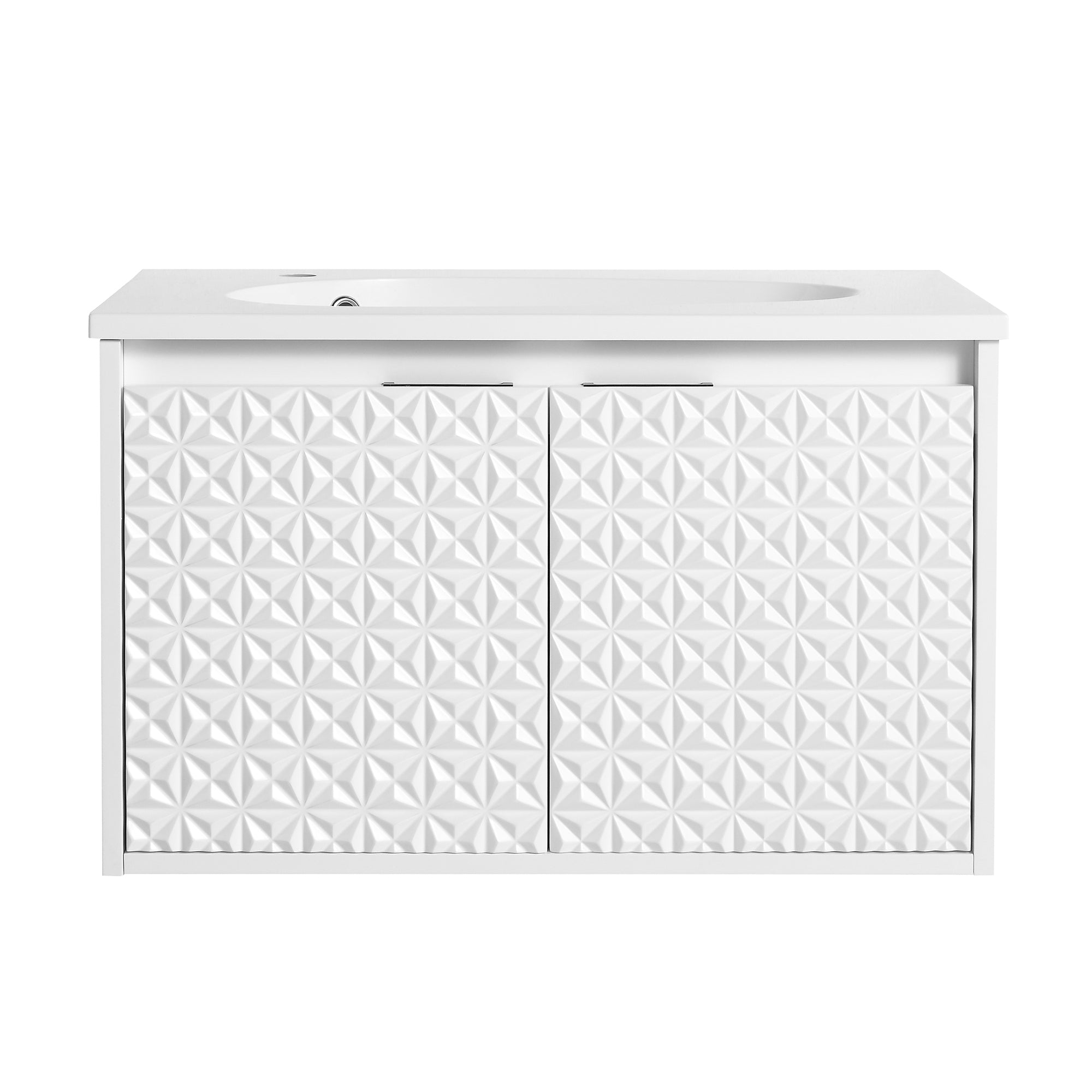 30/36 inch Wall Mounted Bathroom Vanity Set in White with Integrated Resin Sink