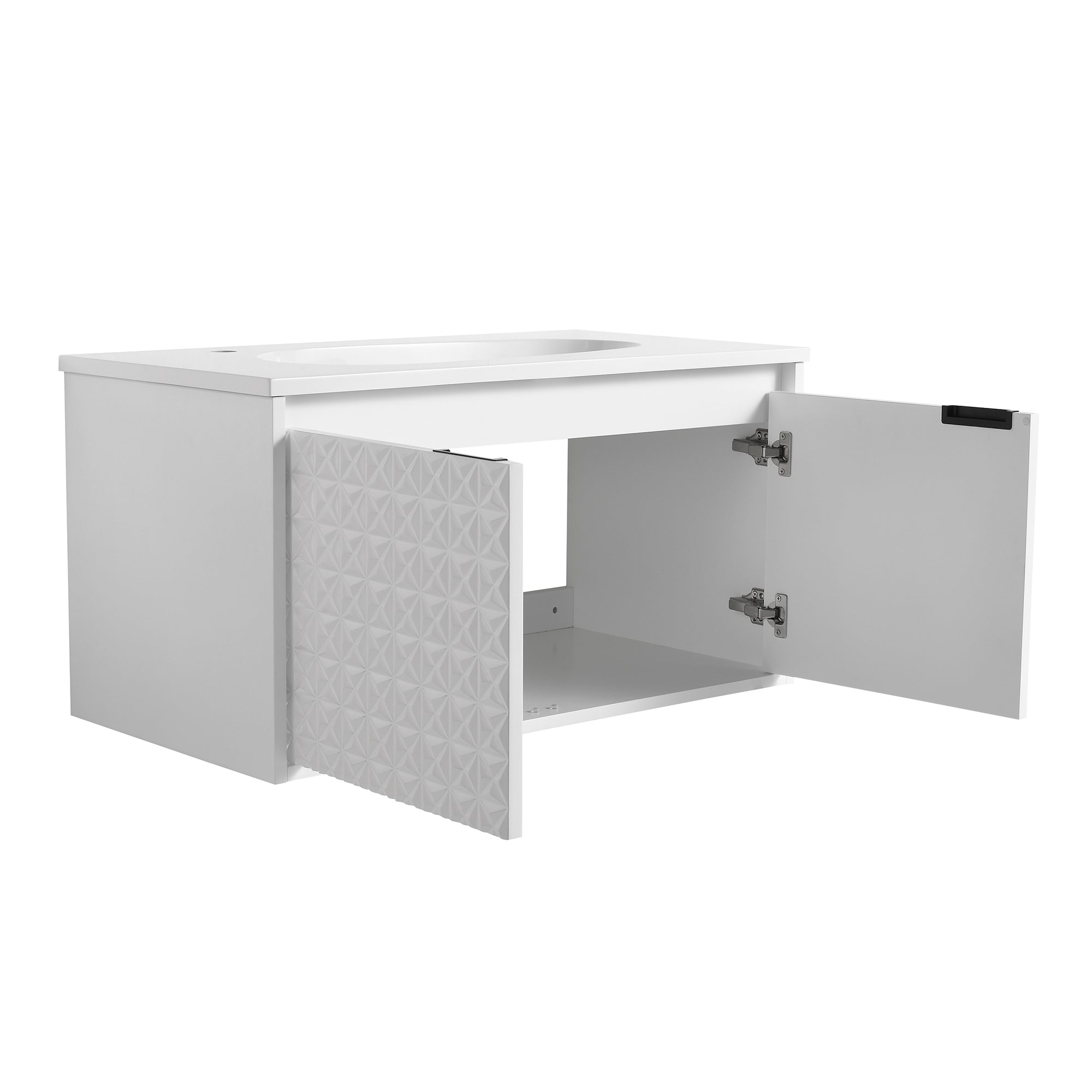 30/36 inch Wall Mounted Bathroom Vanity Set in White with Integrated Resin Sink