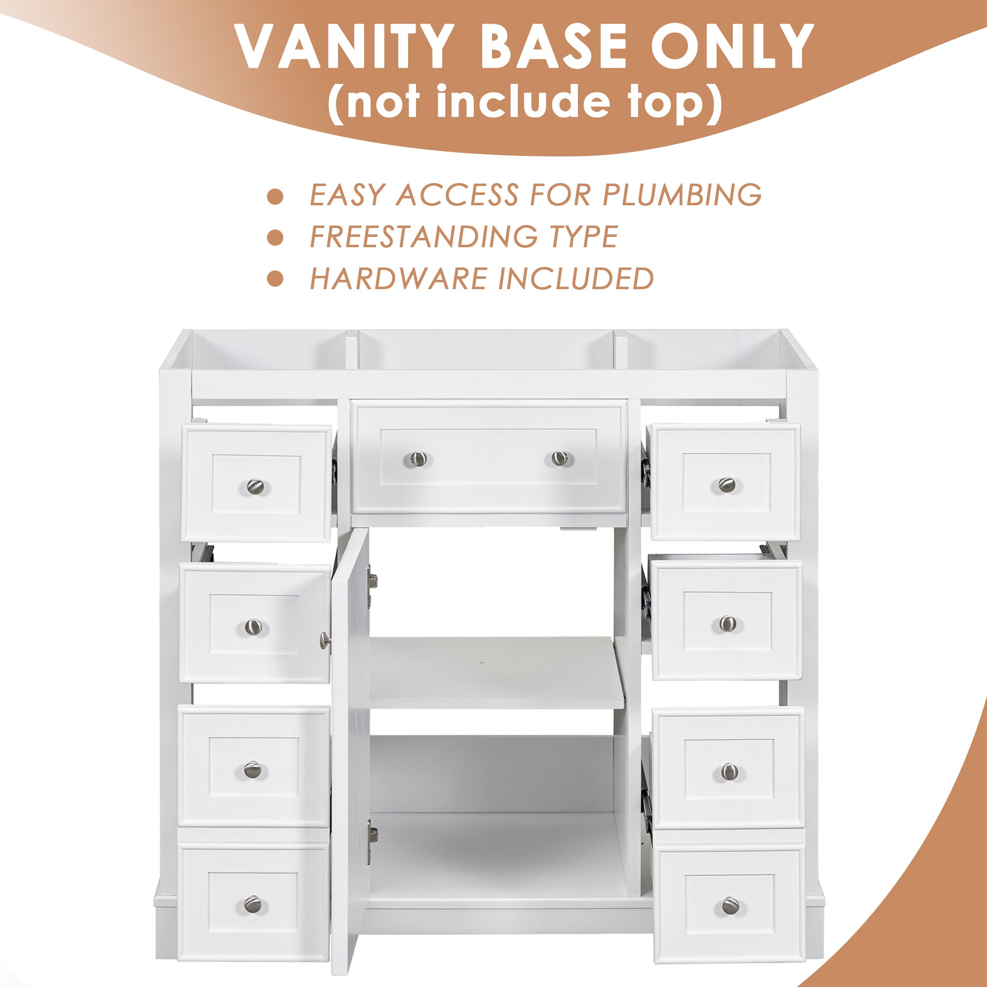 36 in. The Freestanding Bath Vanity Cabinet without Top in Whiite