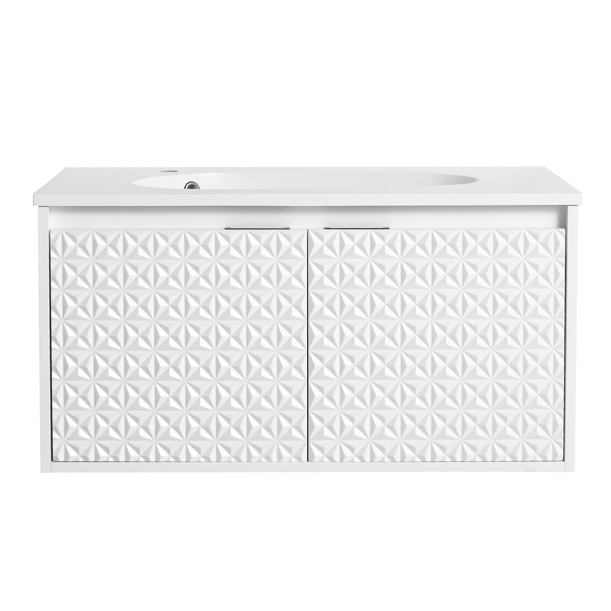 30/36 inch Wall Mounted Bathroom Vanity Set in White with Integrated Resin Sink