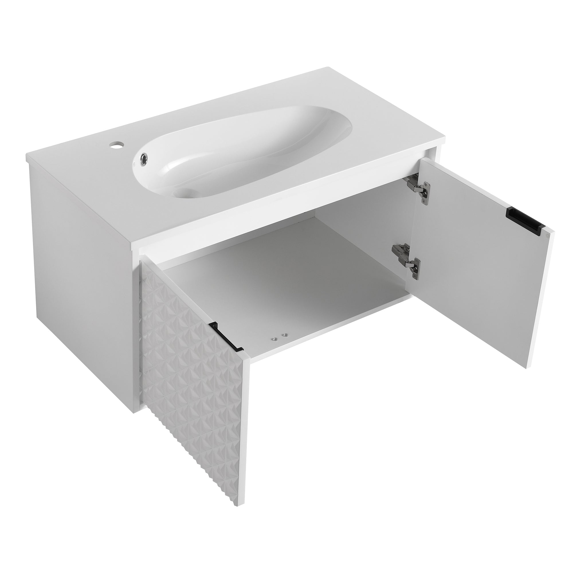30/36 inch Wall Mounted Bathroom Vanity Set in White with Integrated Resin Sink