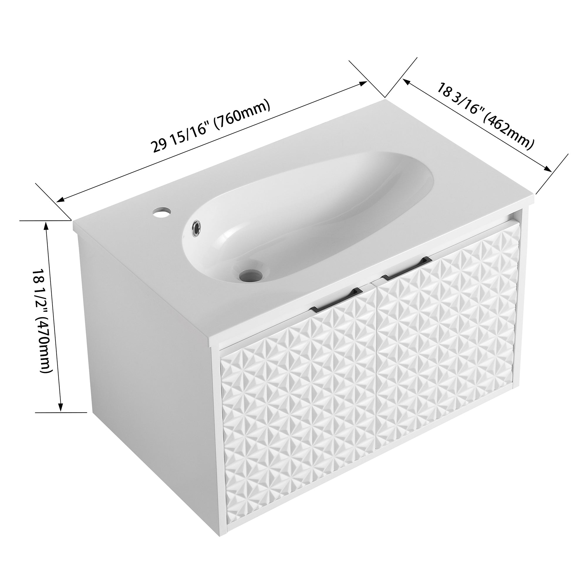 30/36 inch Wall Mounted Bathroom Vanity Set in White with Integrated Resin Sink