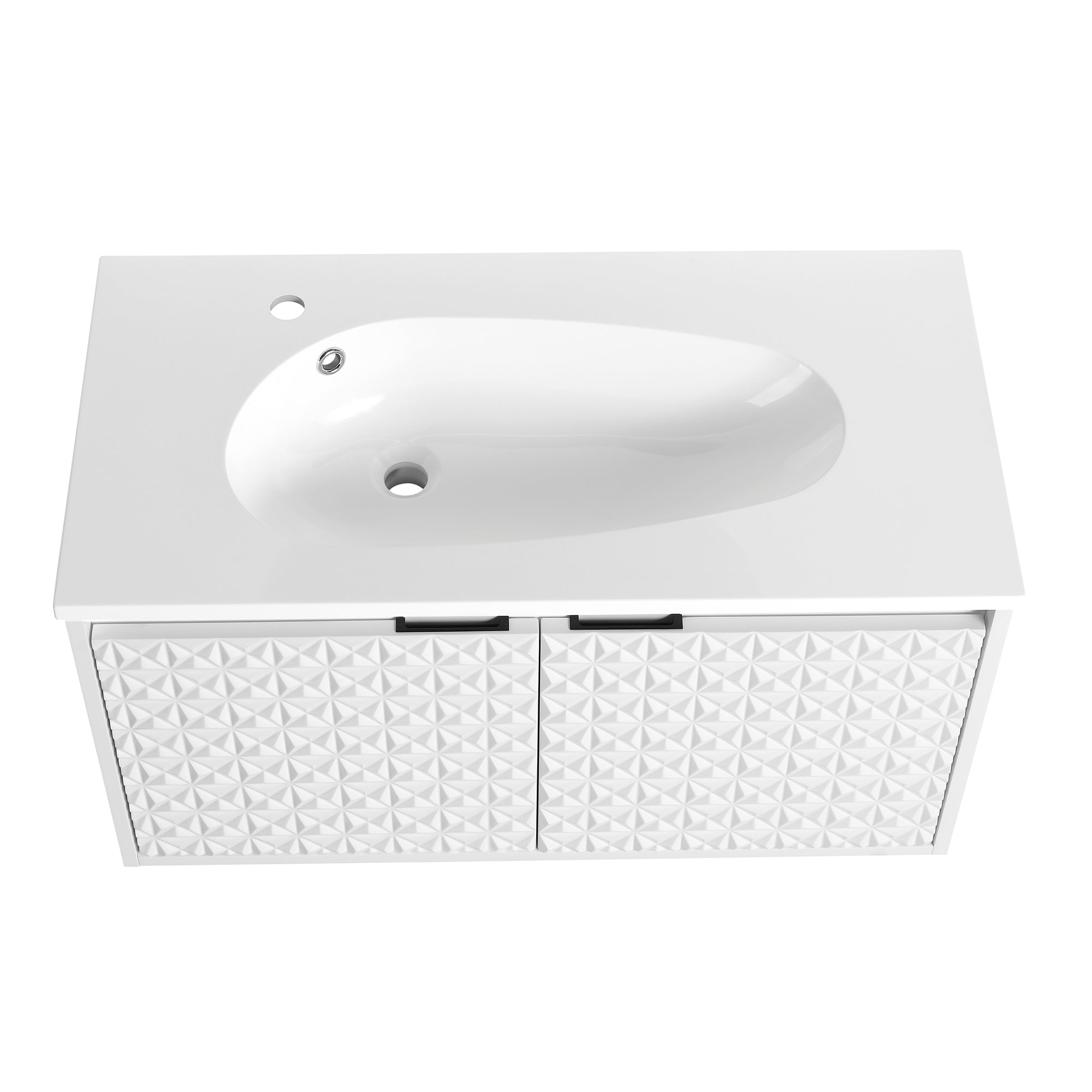 30/36 inch Wall Mounted Bathroom Vanity Set in White with Integrated Resin Sink