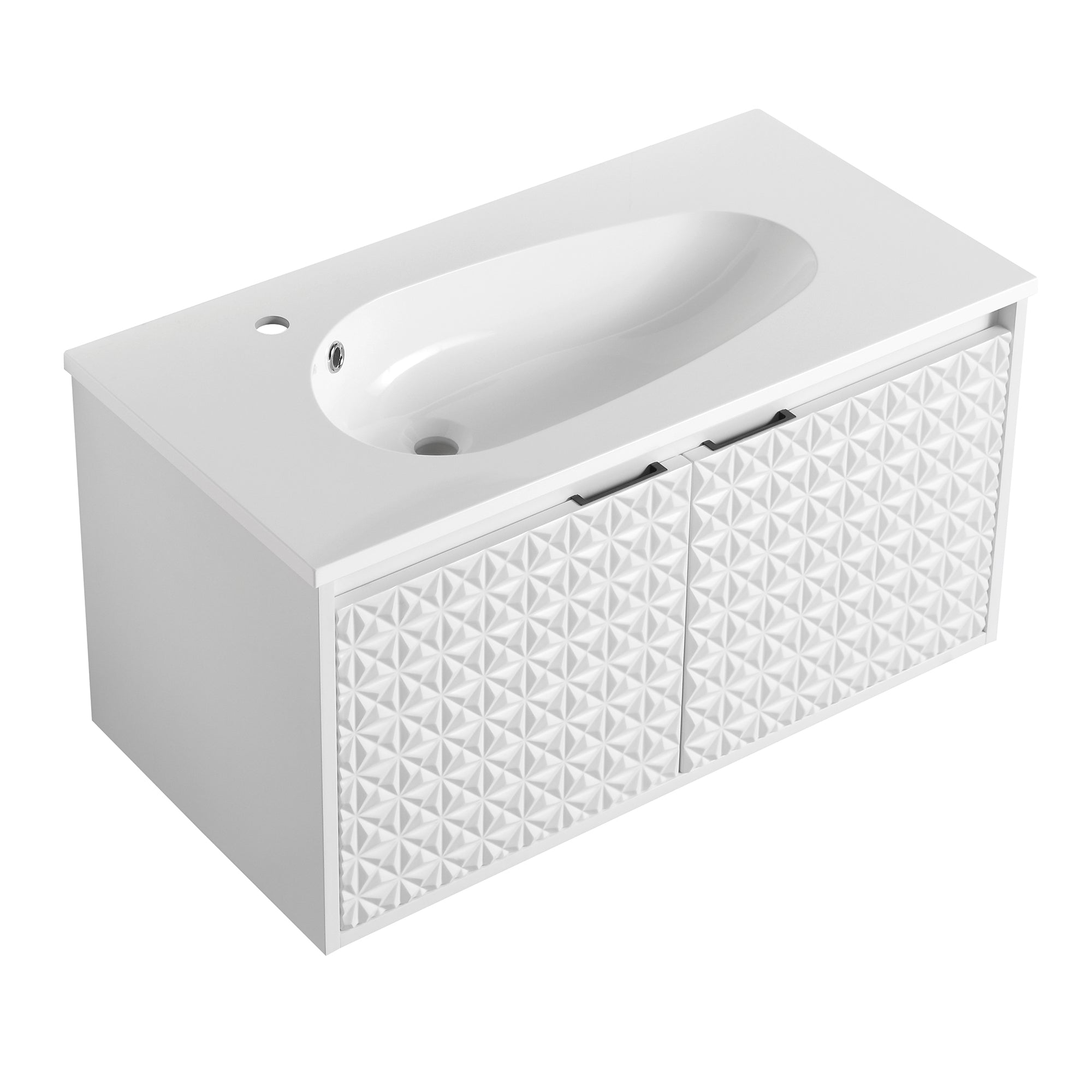 30/36 inch Wall Mounted Bathroom Vanity Set in White with Integrated Resin Sink