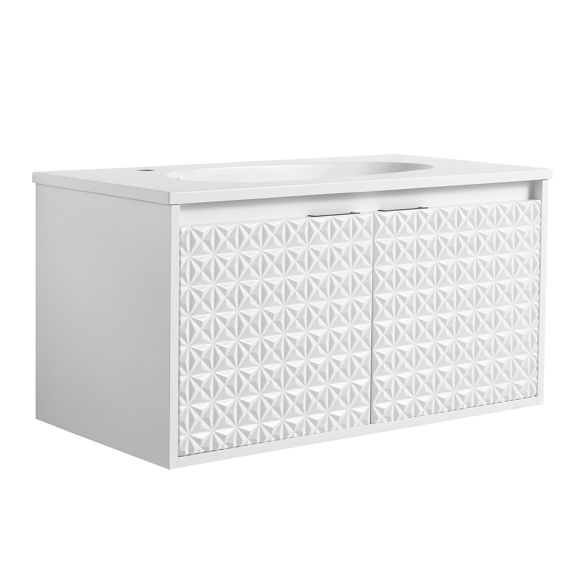 30/36 inch Wall Mounted Bathroom Vanity Set in White with Integrated Resin Sink