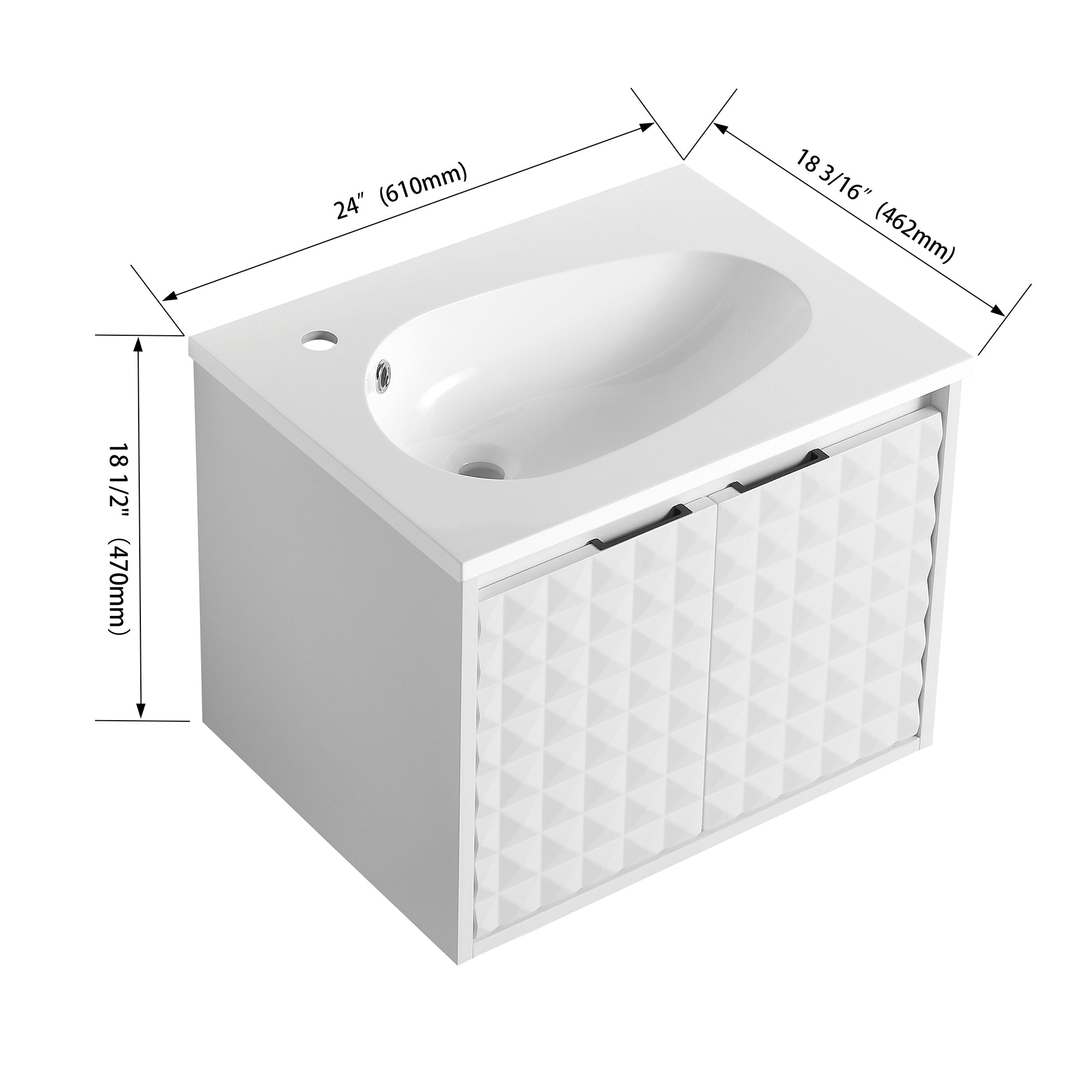 24/48 inch   Wall Mounted Bathroom Vanity Set in White with Integrated Ceramic Sink