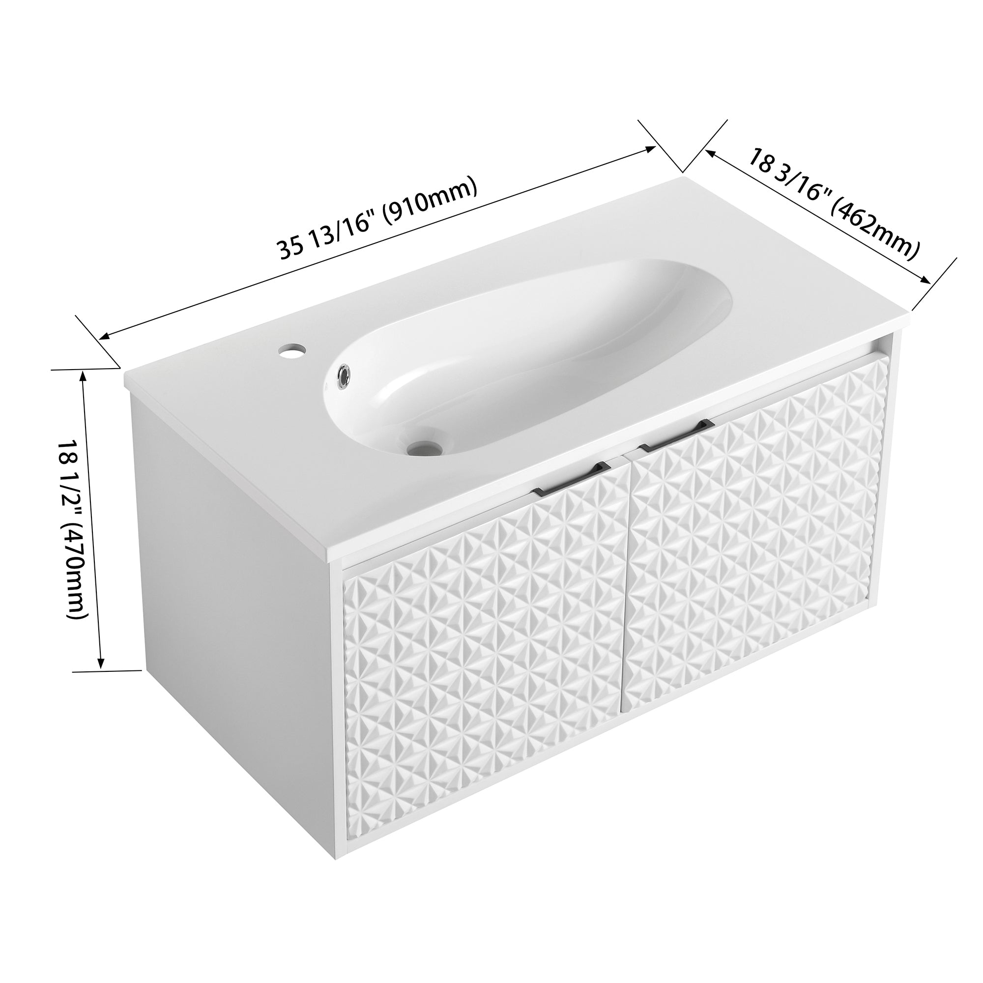 30/36 inch Wall Mounted Bathroom Vanity Set in White with Integrated Resin Sink