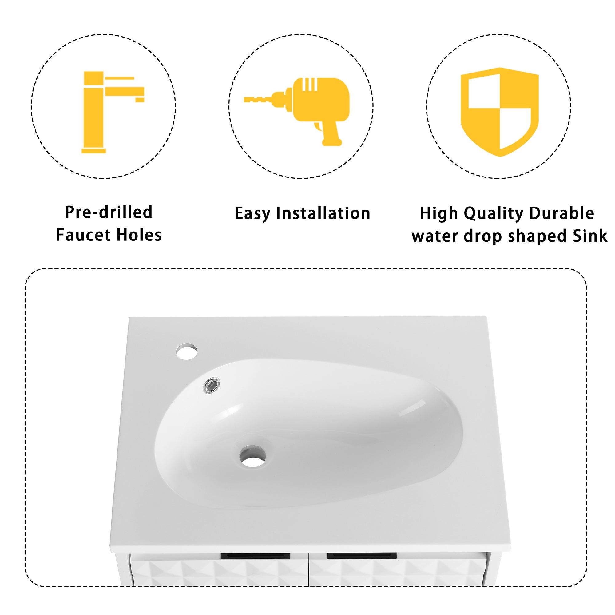24/48 inch   Wall Mounted Bathroom Vanity Set in White with Integrated Ceramic Sink