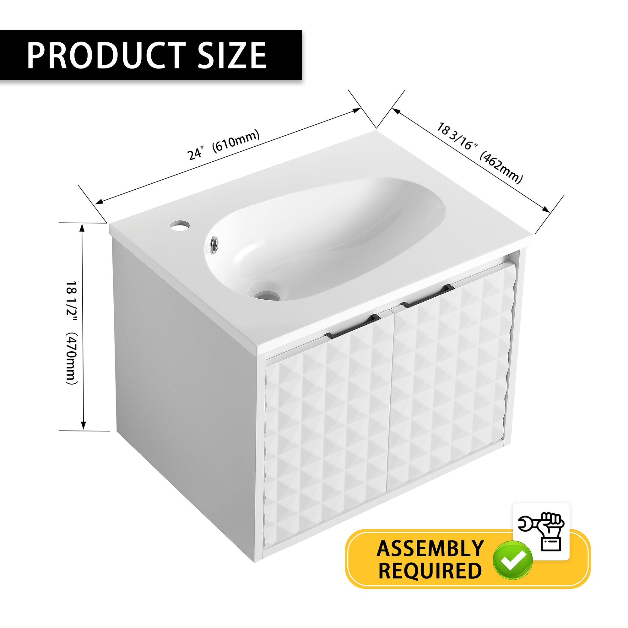 24/48 inch   Wall Mounted Bathroom Vanity Set in White with Integrated Ceramic Sink