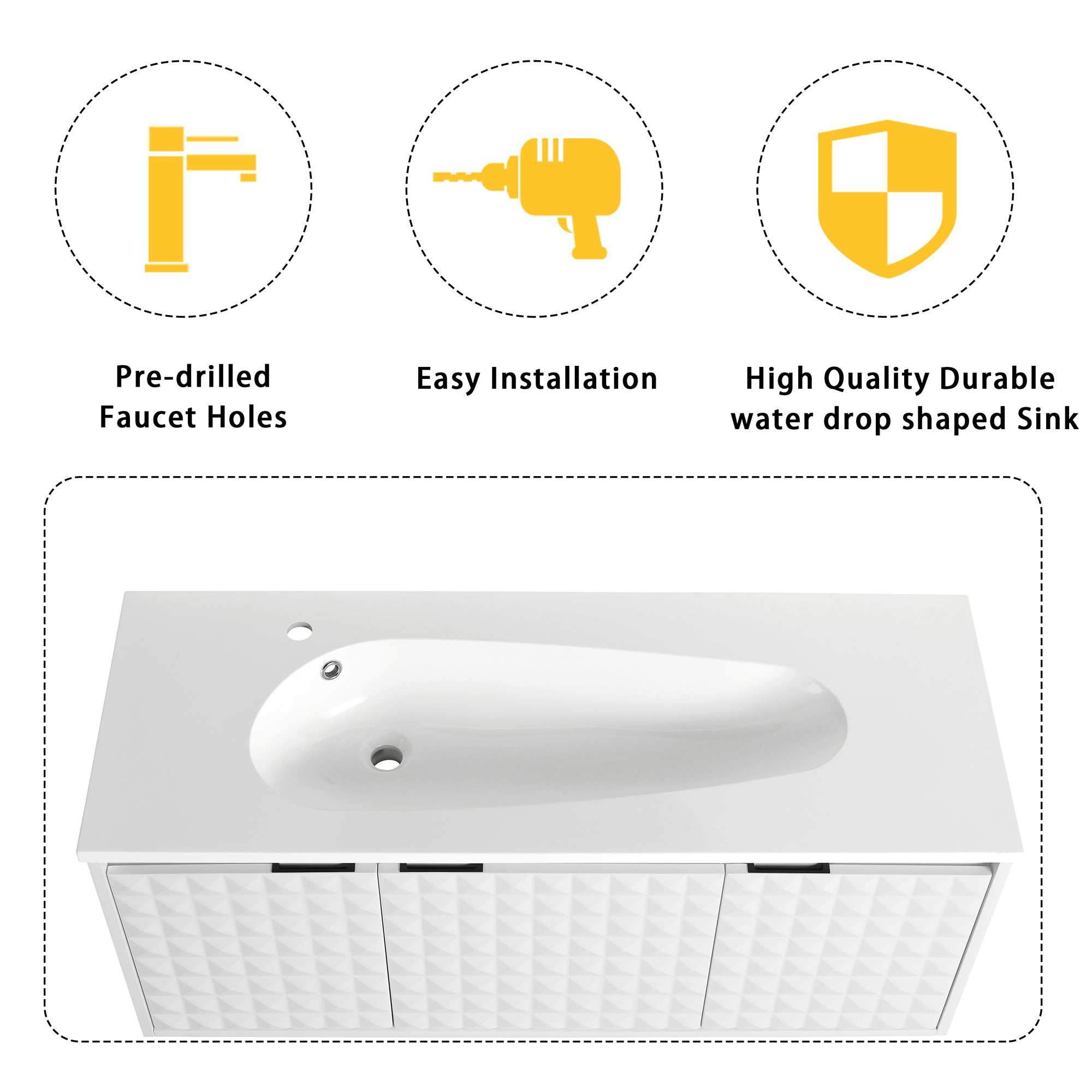 24/48 inch   Wall Mounted Bathroom Vanity Set in White with Integrated Ceramic Sink