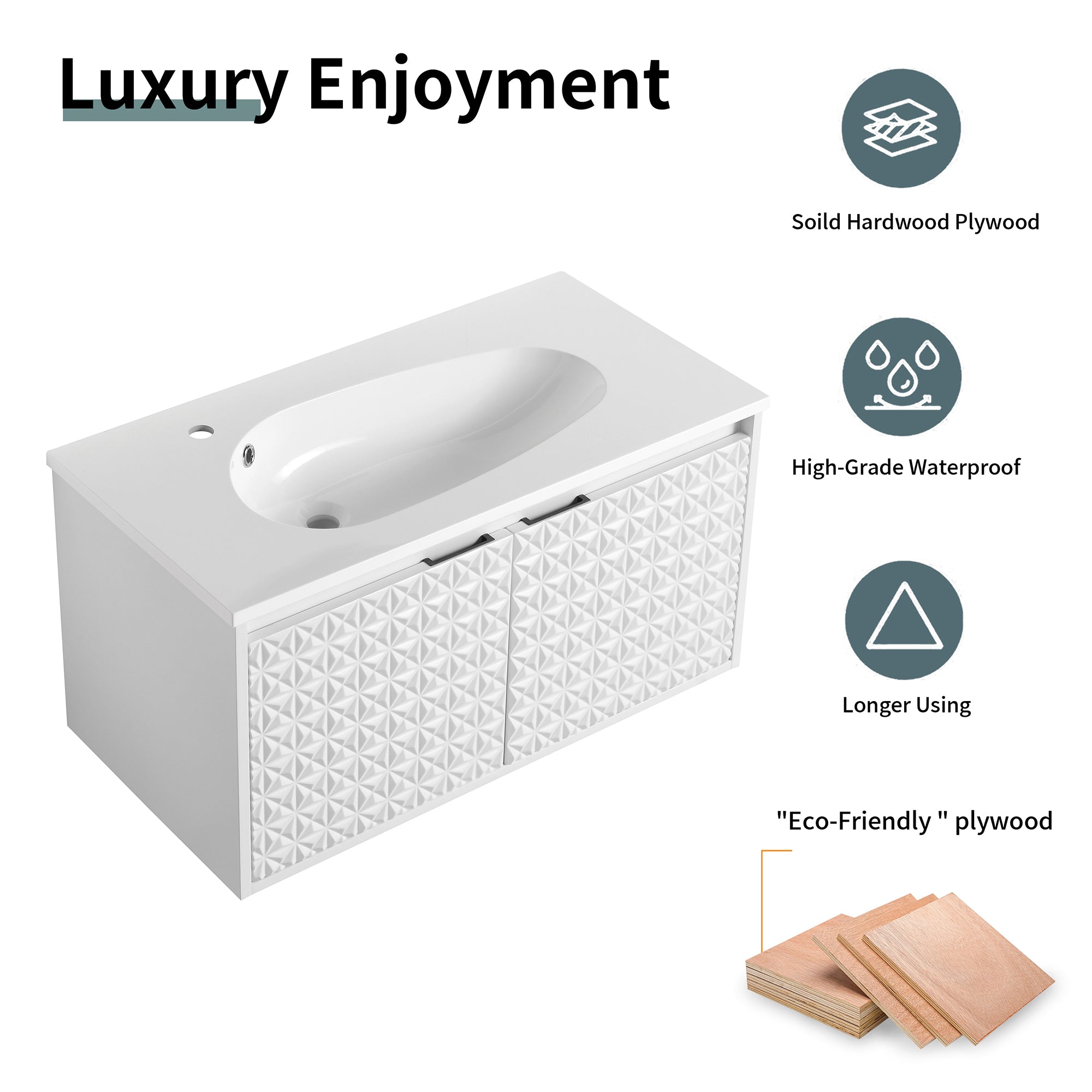 30/36 inch Wall Mounted Bathroom Vanity Set in White with Integrated Resin Sink
