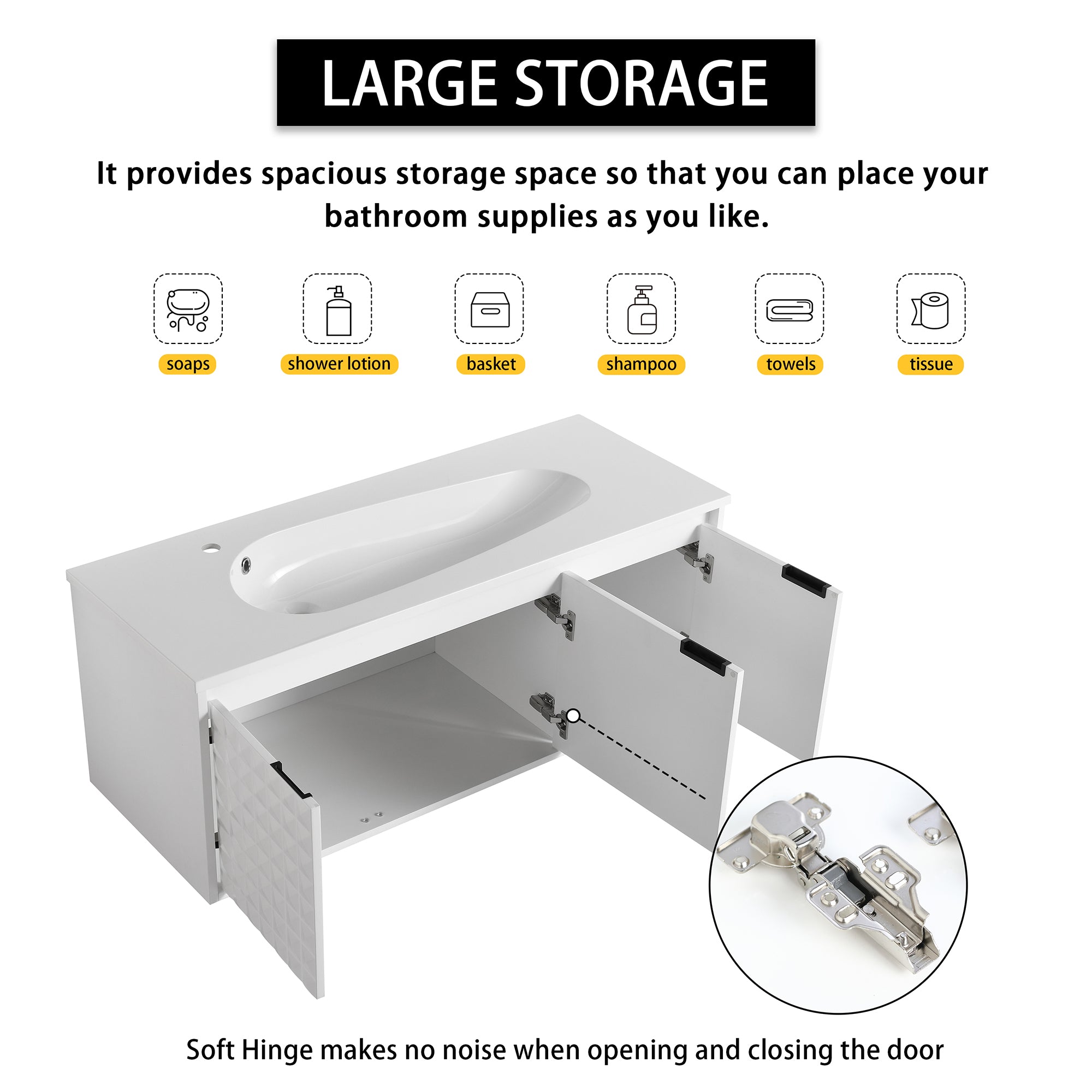 24/48 inch   Wall Mounted Bathroom Vanity Set in White with Integrated Ceramic Sink