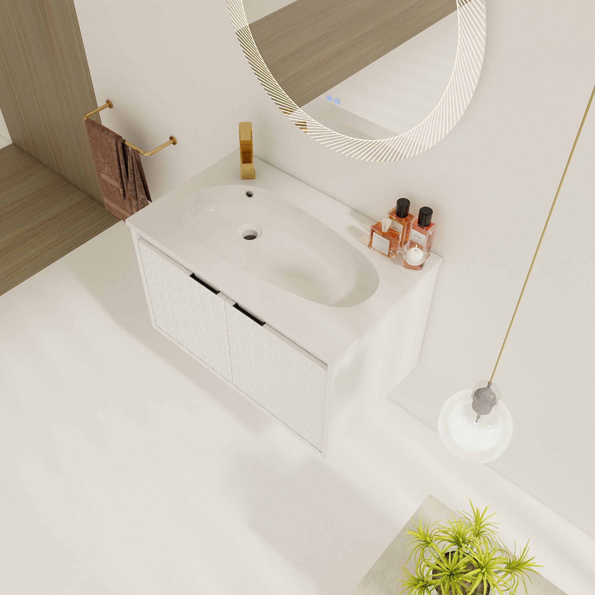 30/36 inch Wall Mounted Bathroom Vanity Set in White with Integrated Resin Sink