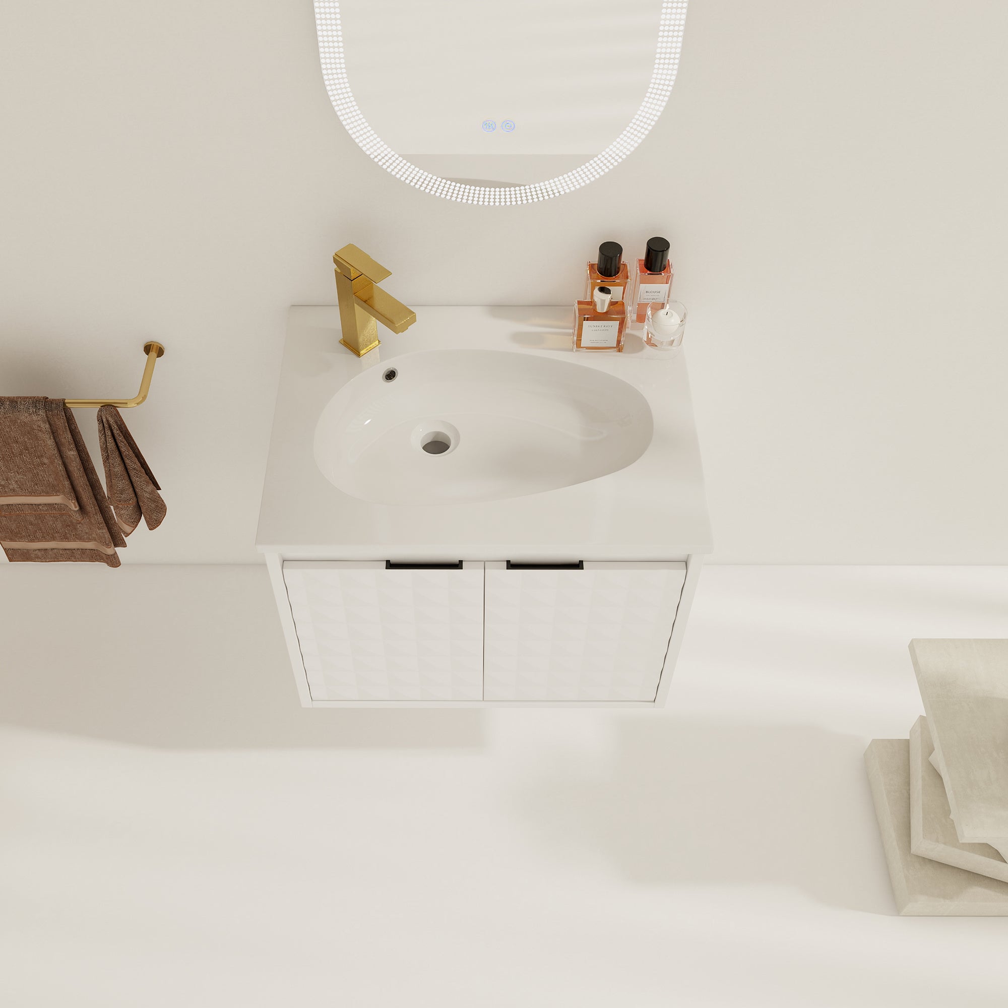 24/48 inch   Wall Mounted Bathroom Vanity Set in White with Integrated Ceramic Sink