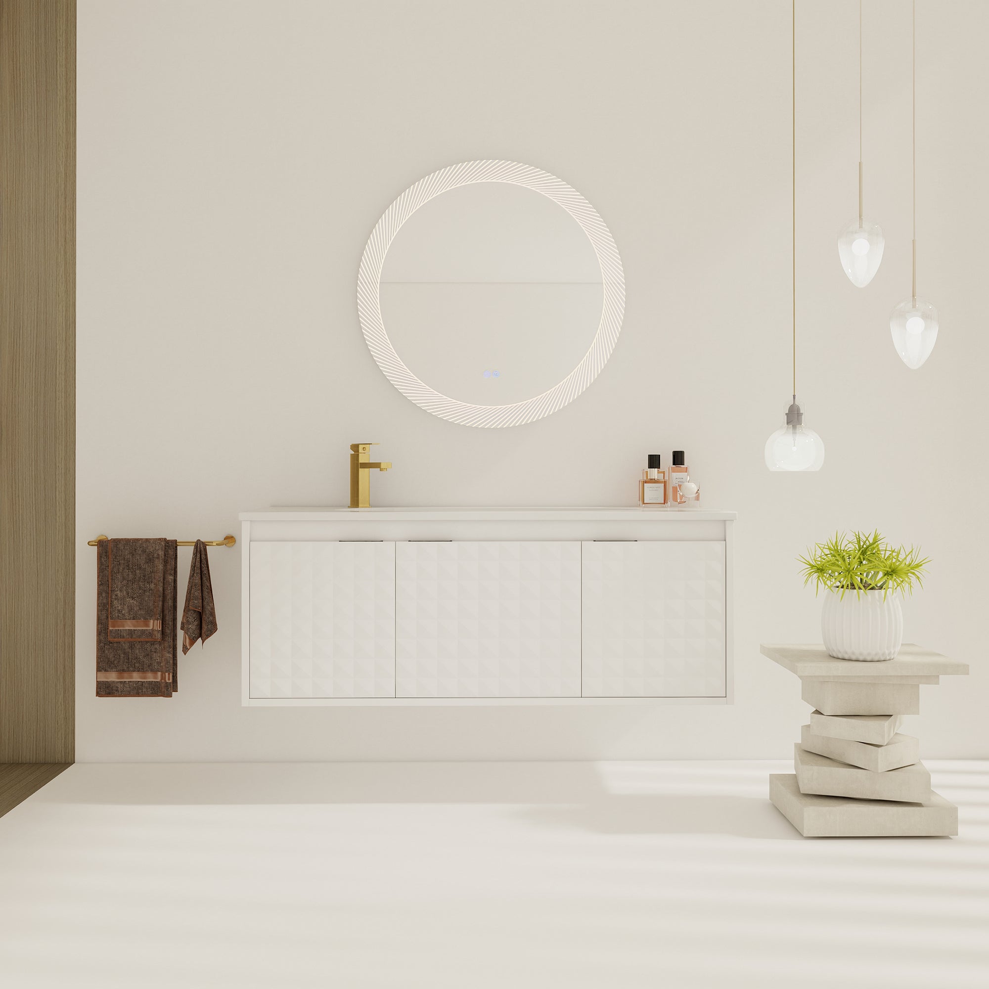 24/48 inch   Wall Mounted Bathroom Vanity Set in White with Integrated Ceramic Sink