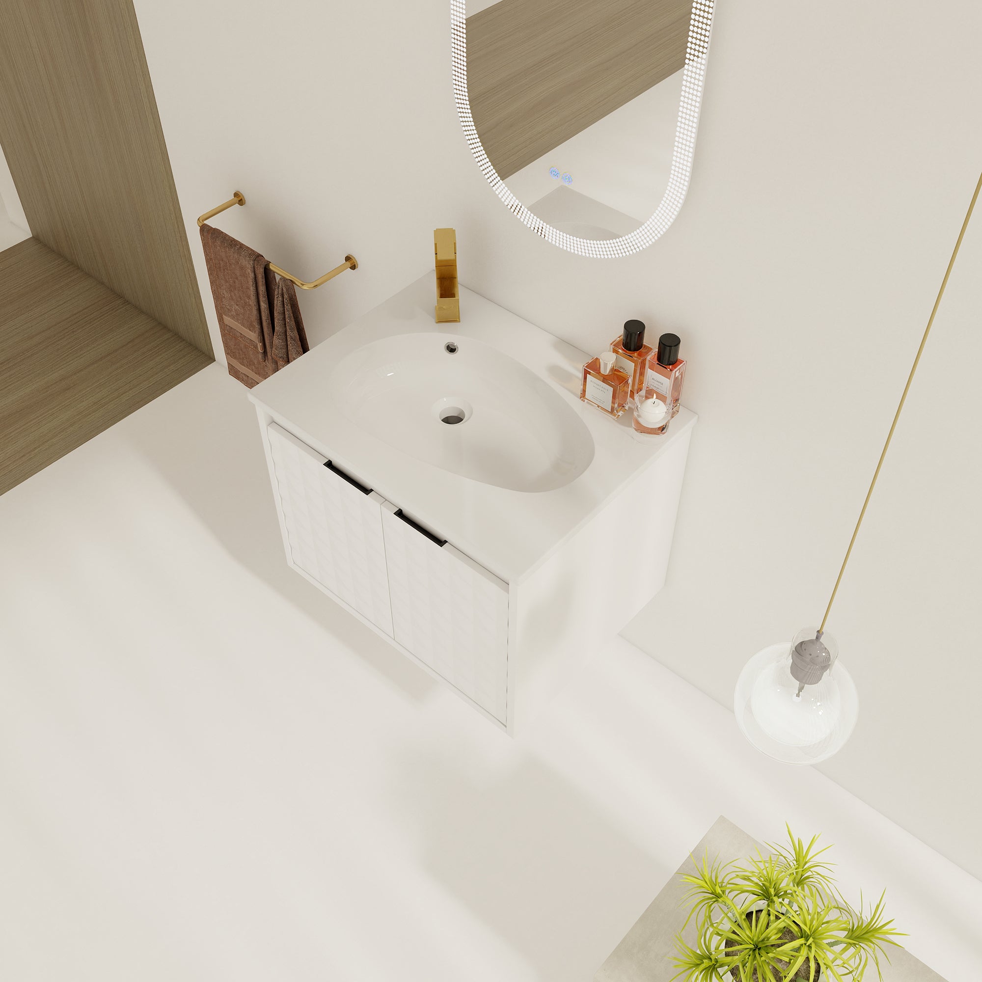 24/48 inch   Wall Mounted Bathroom Vanity Set in White with Integrated Ceramic Sink