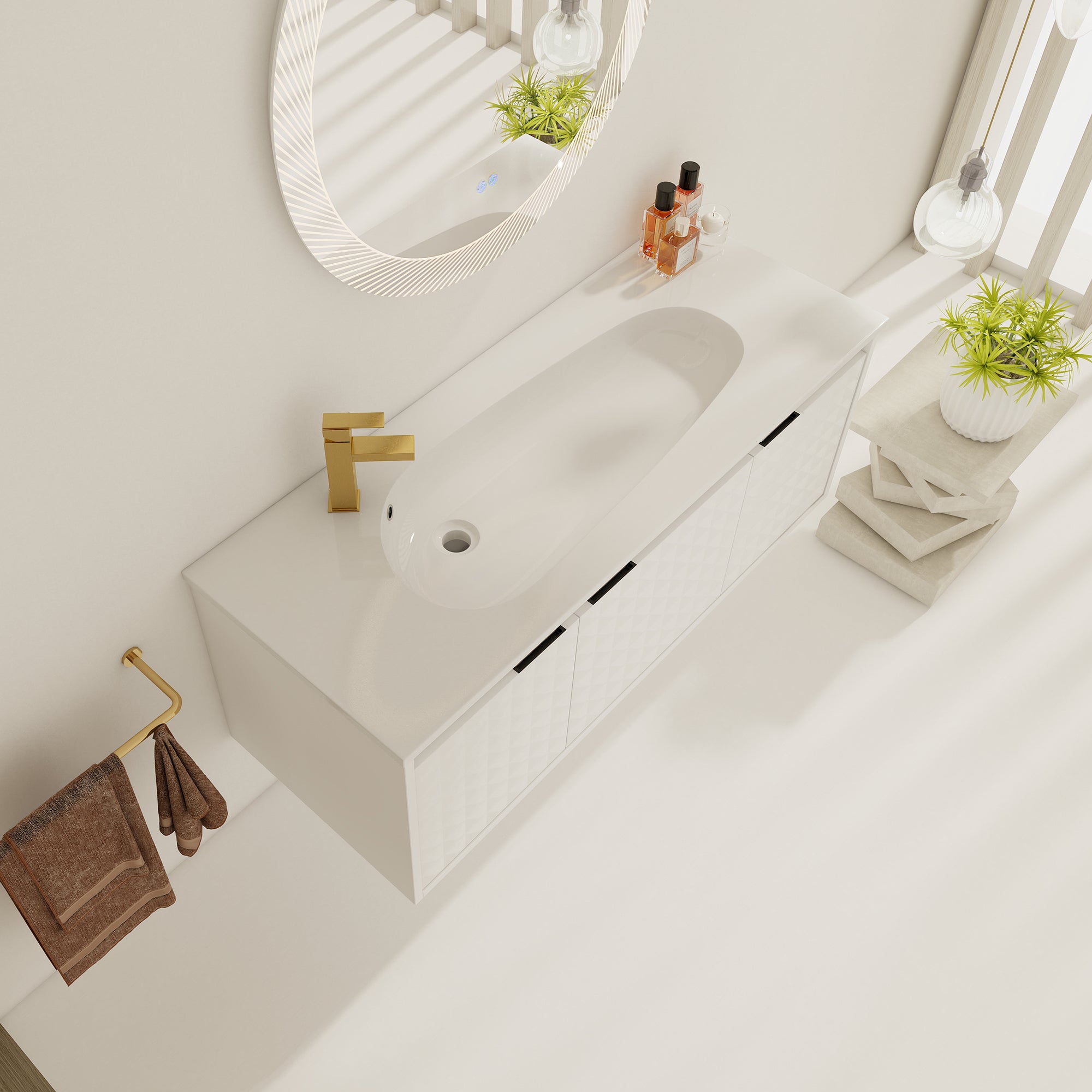 24/48 inch   Wall Mounted Bathroom Vanity Set in White with Integrated Ceramic Sink