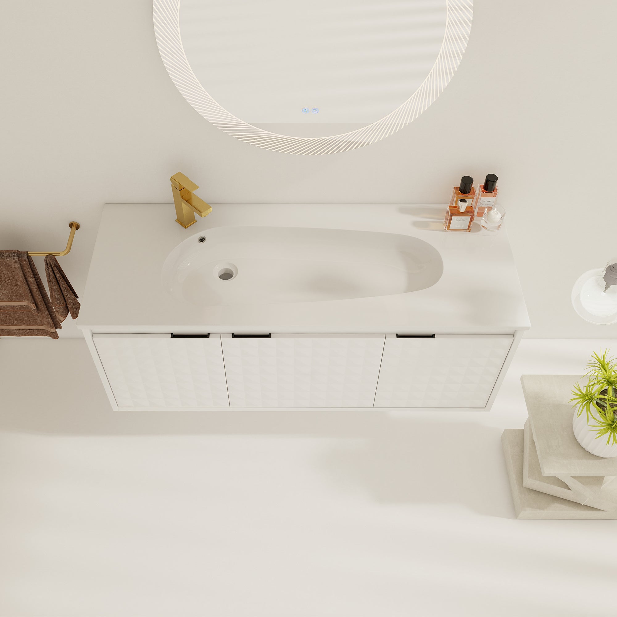 24/48 inch   Wall Mounted Bathroom Vanity Set in White with Integrated Ceramic Sink